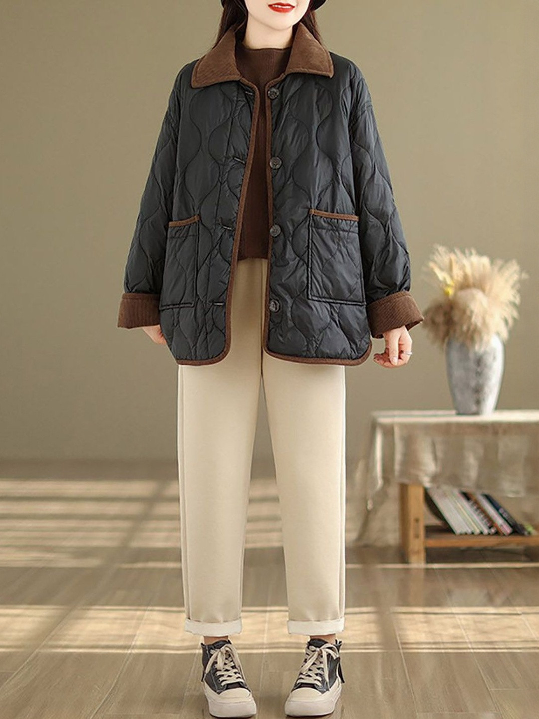 HERE&NOW Women Black Quilted Jacket