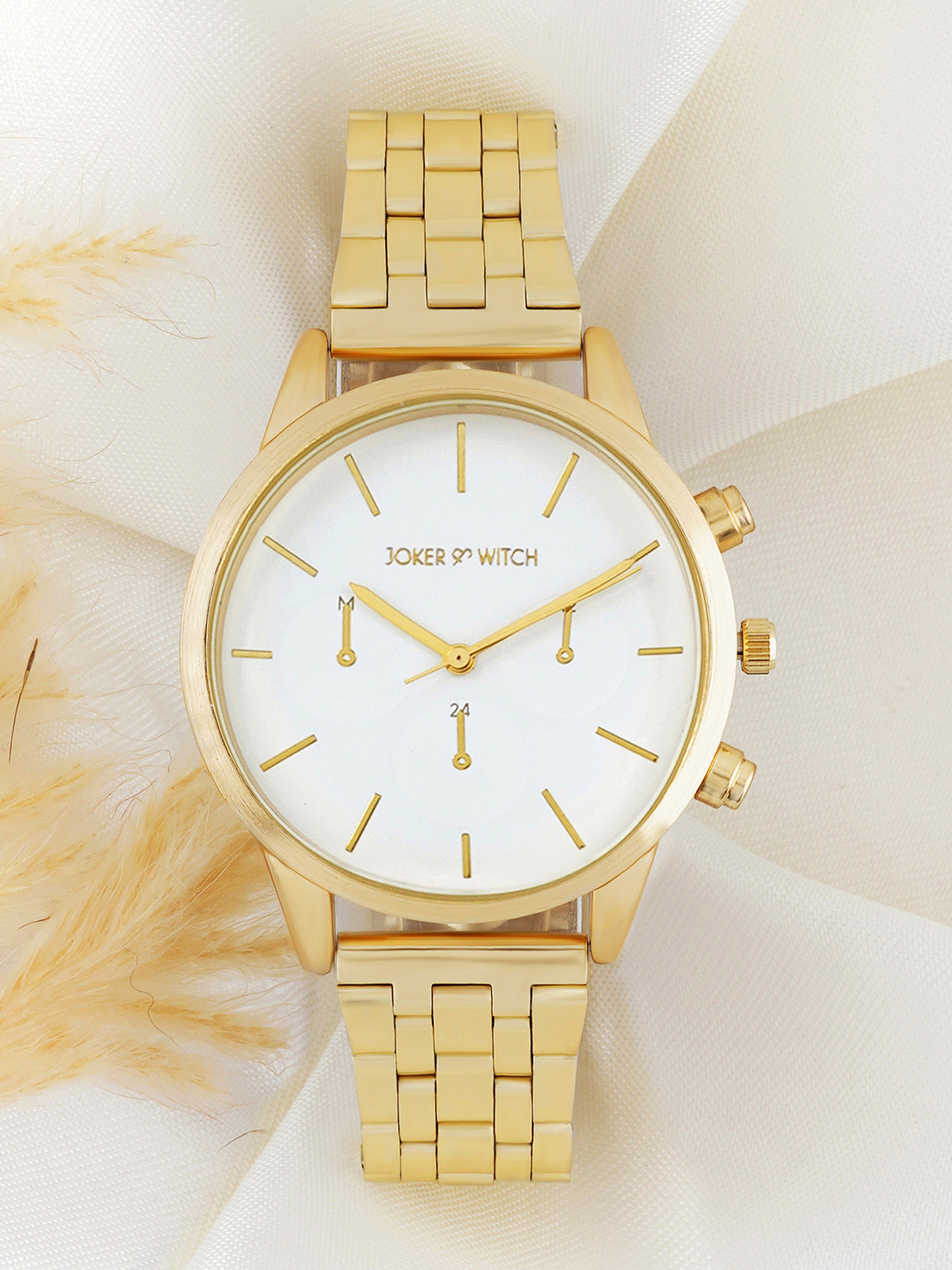 JOKER & WITCH Women White Dial & Gold Toned Stainless Steel  Analogue Watch-AMWW514