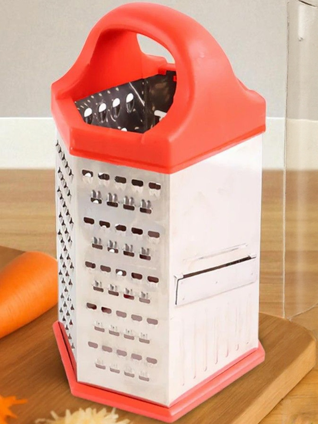 DeoDap Silver toned 7-in-1 Heavy Duty Stainless Steel Box Grater with Ergonomic Handle