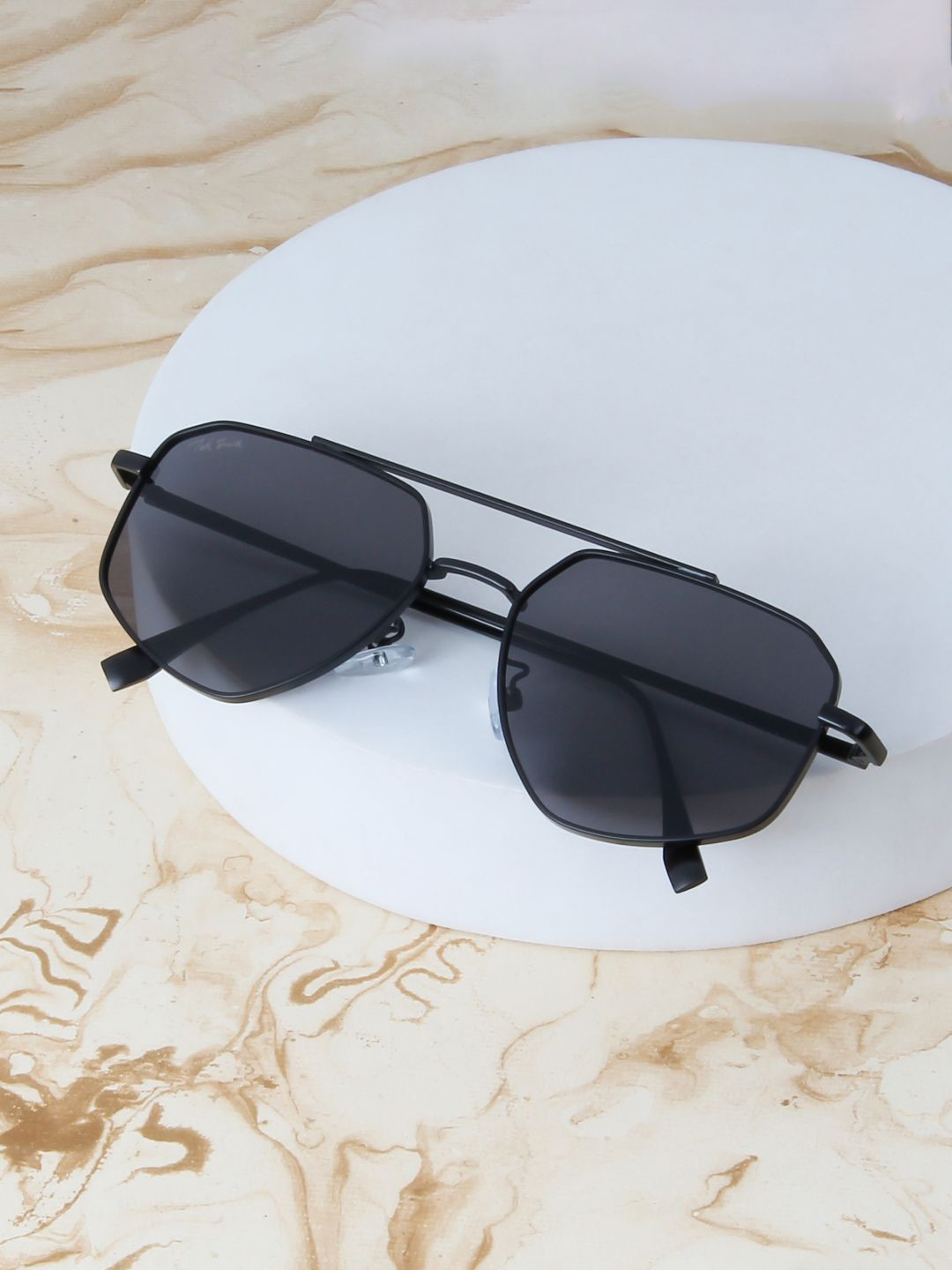 Ted Smith Unisex Aviator Rhombus Black Sunglasses With UV Protected Lenses