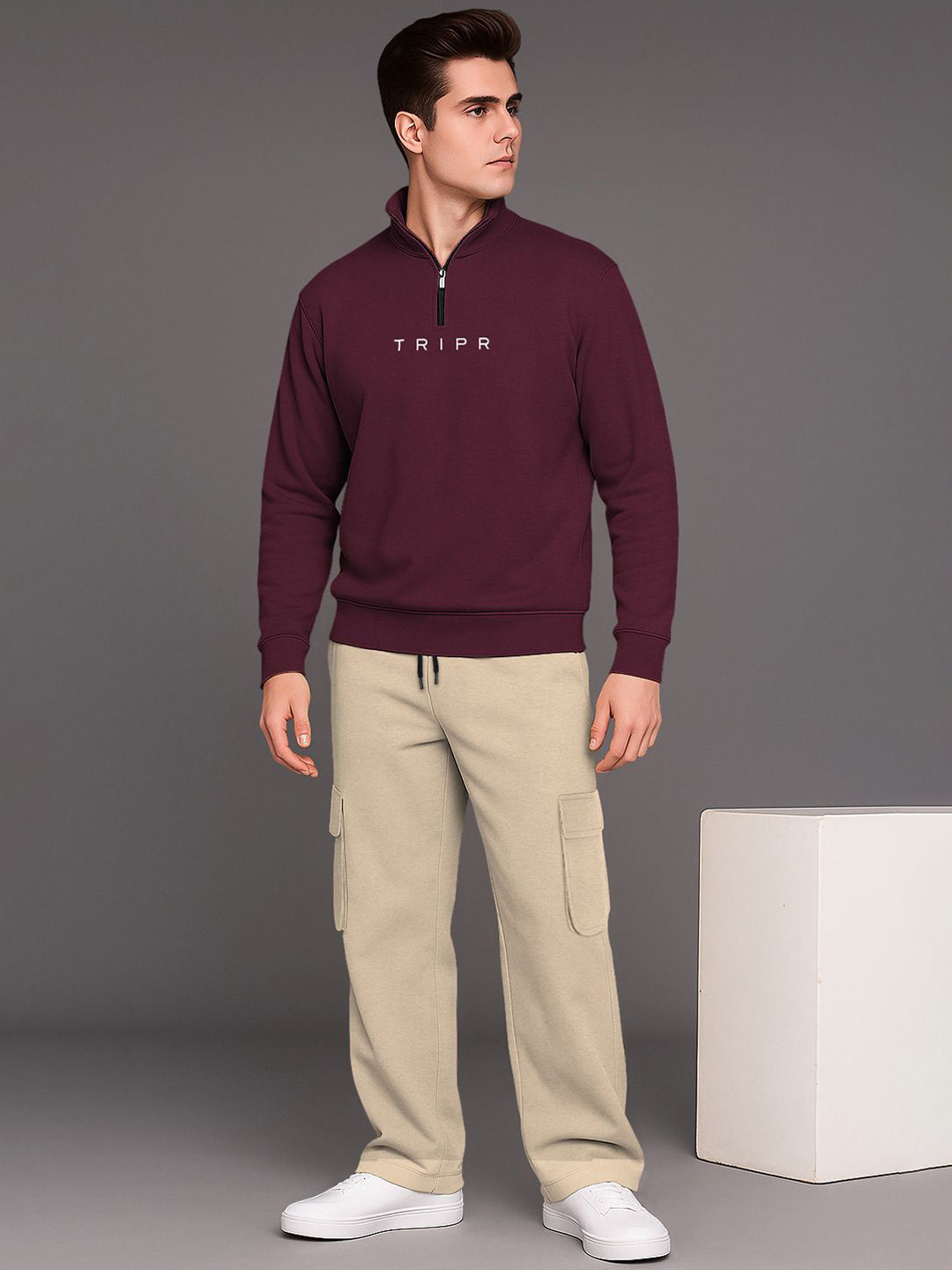 TRIPR High-Neck Long Sleeve Sweatshirt With Cargo Co-Ords