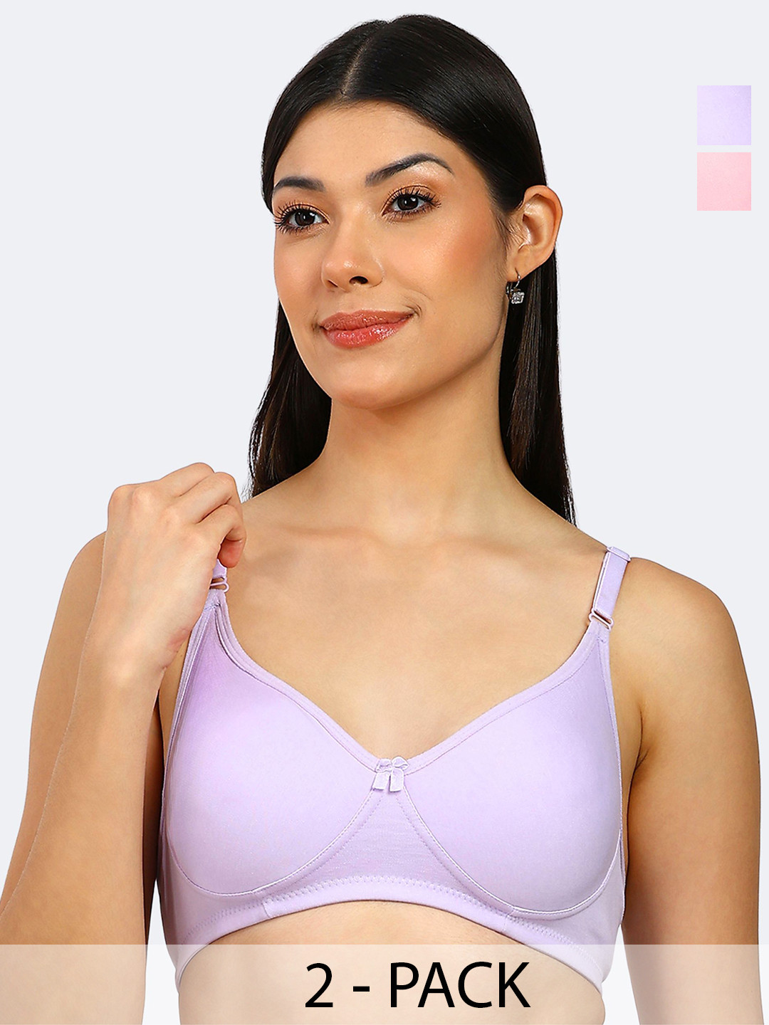 TOFTY Women Pack of 2 Solid Full Coverage Non Padded Back Closure T-Shirt Bra