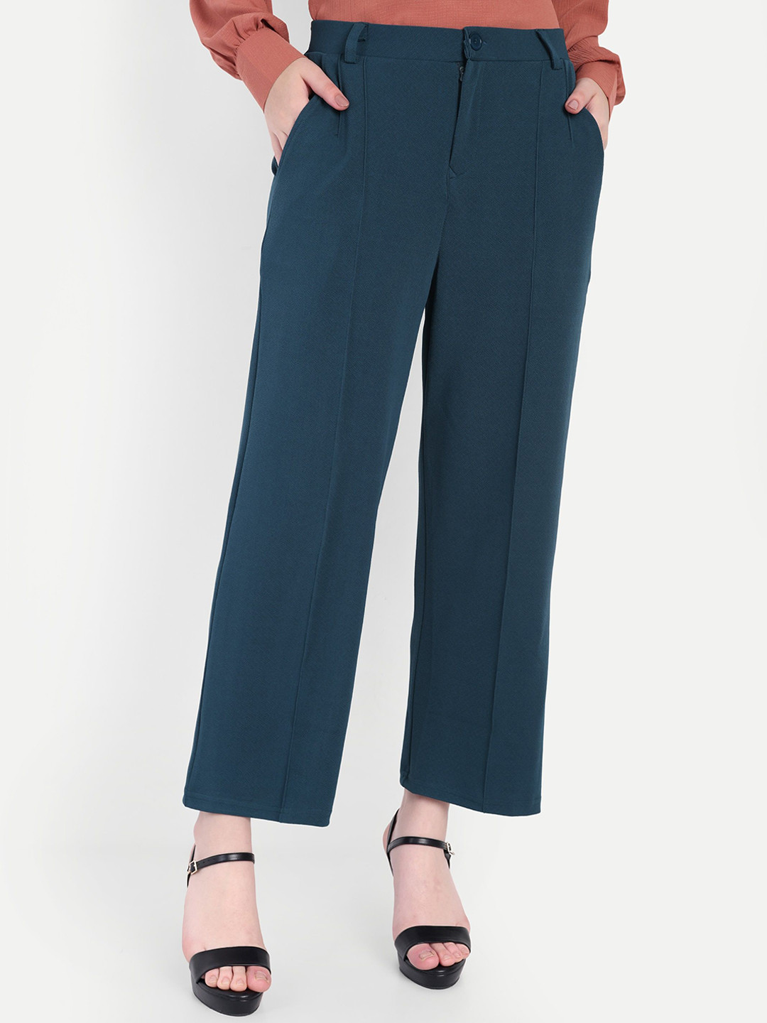 R.Code by The Roadster Life Co. Women Straight Fit Easy Wash Formal Trousers