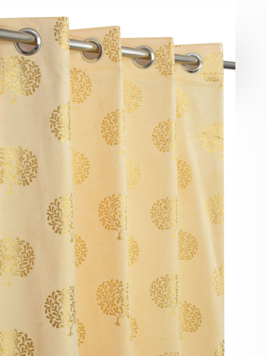Kiara Creations Beige & Gold-Toned 2 Pcs Tree Printed Room Darkening Door Curtains