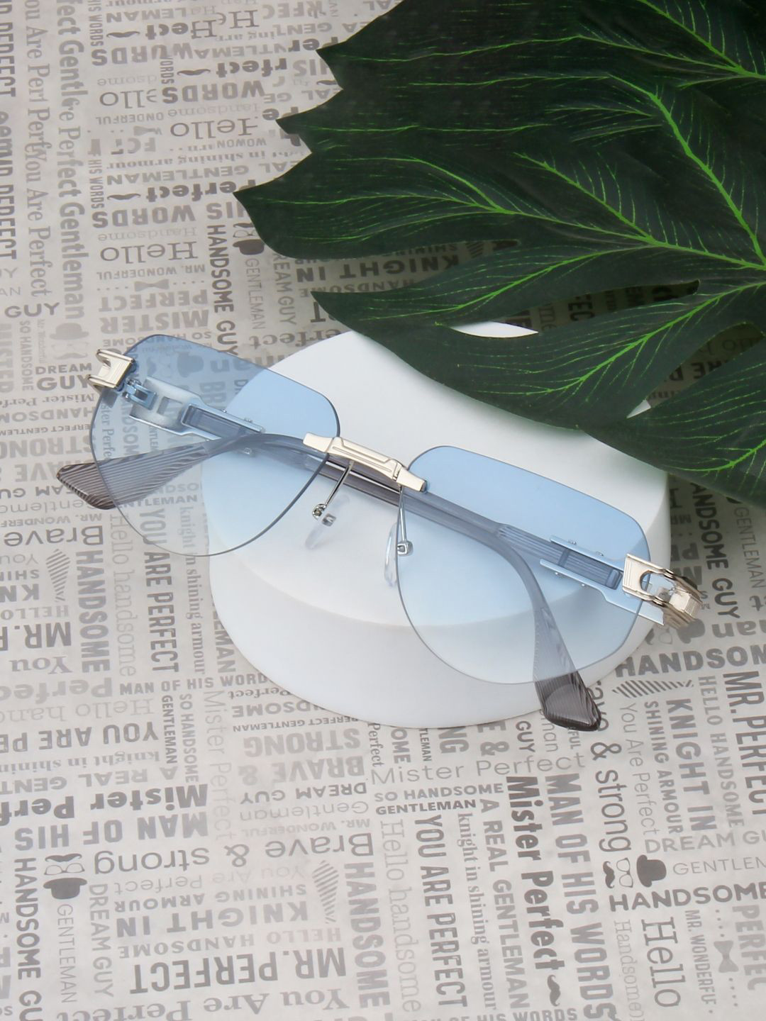 Ted Smith Unisex Rimless Aviator Silver Blue Sunglasses
