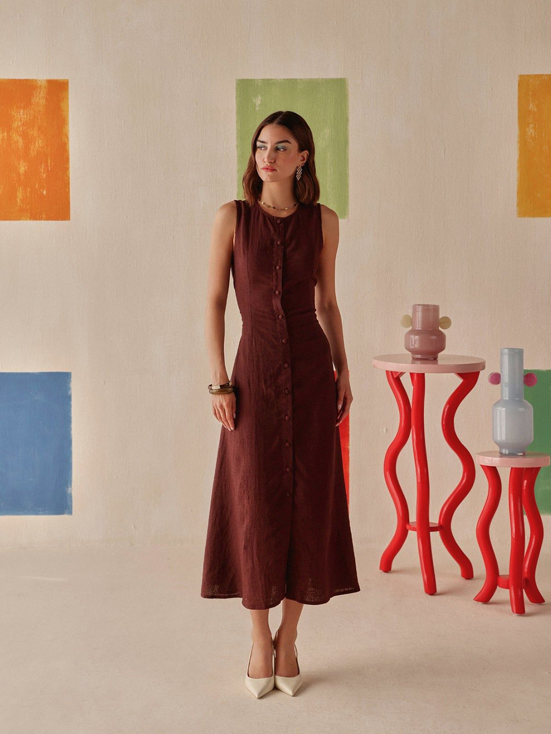 Sage by Mala Rhea Round Neck Sleeveless A-Line Midi Dress