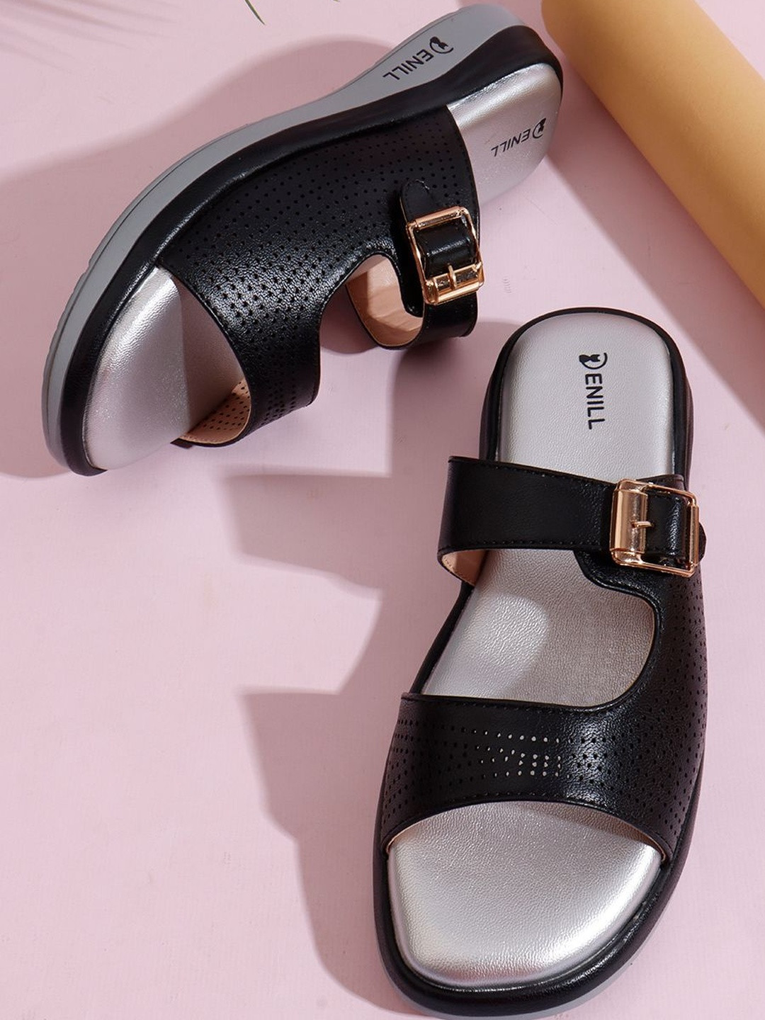 Denill Women Leather Slip-On Platform Sandals