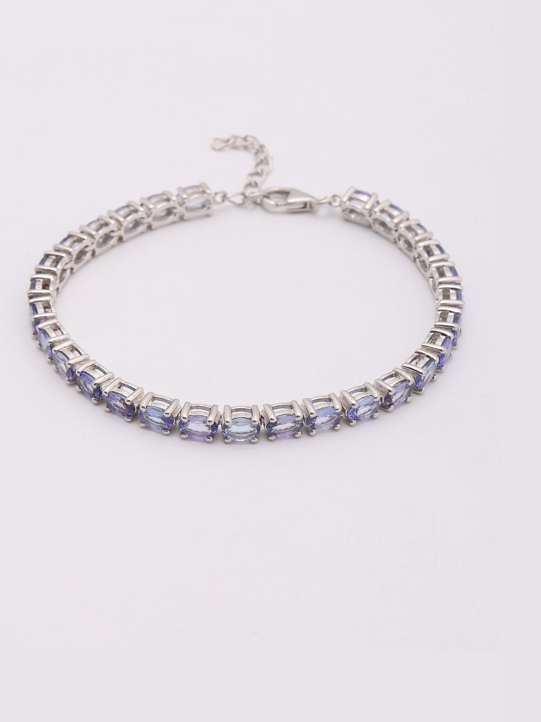 Exotic India Women Sterling Silver Oval Shape Faceted Tanzanite Gemstone Tennis Bracelet