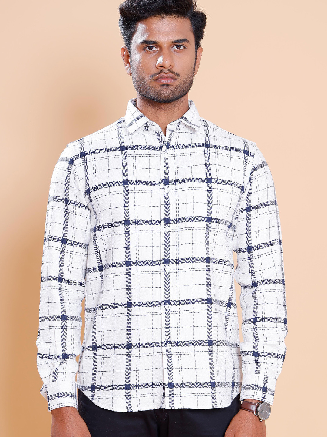 Native Bull Classic Fit Checked Long Sleeves Cotton Casual Shirt