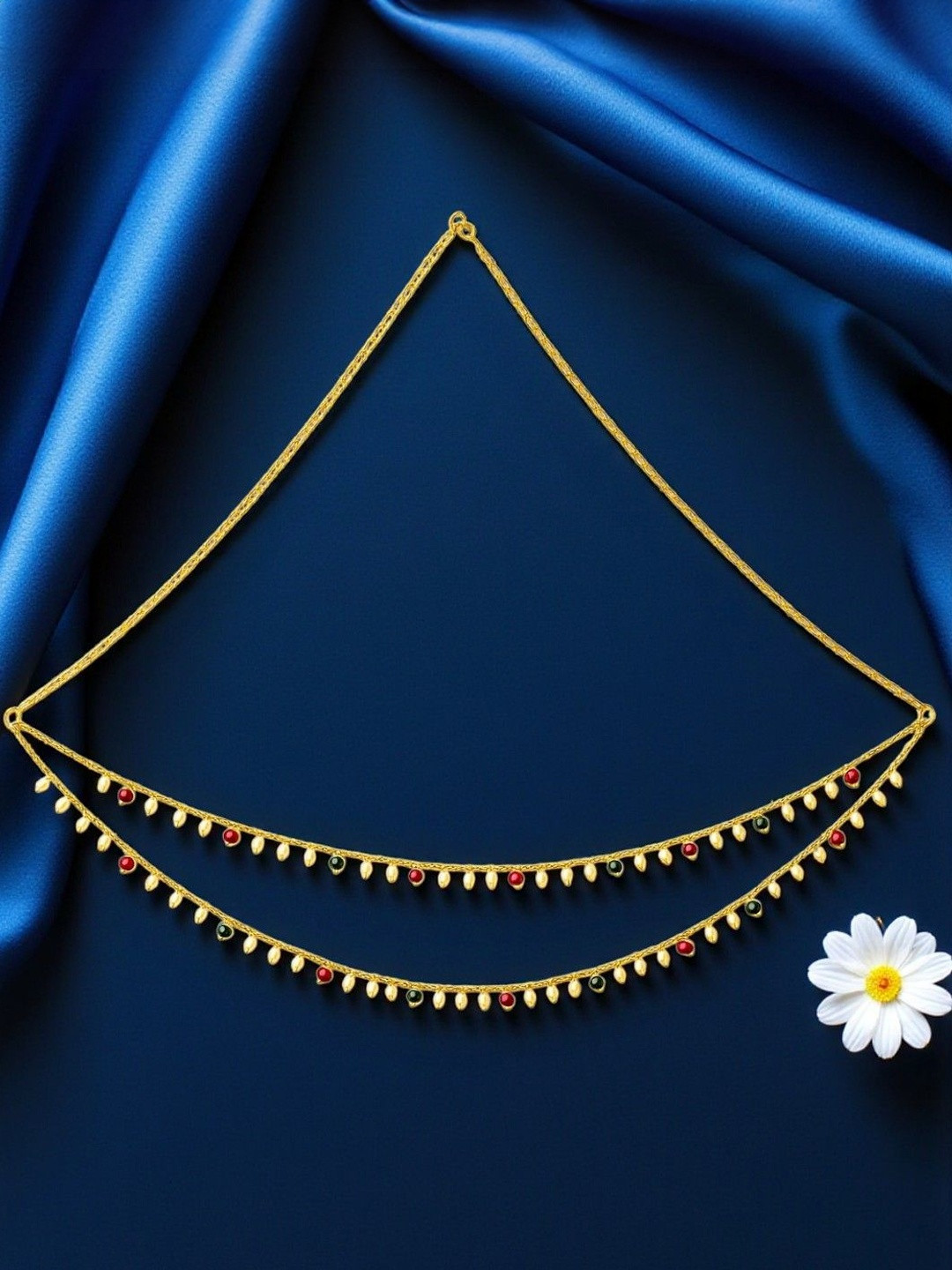 AccessHer Womens Elegant Double Layer Waist Chain with Red & Green Pearls