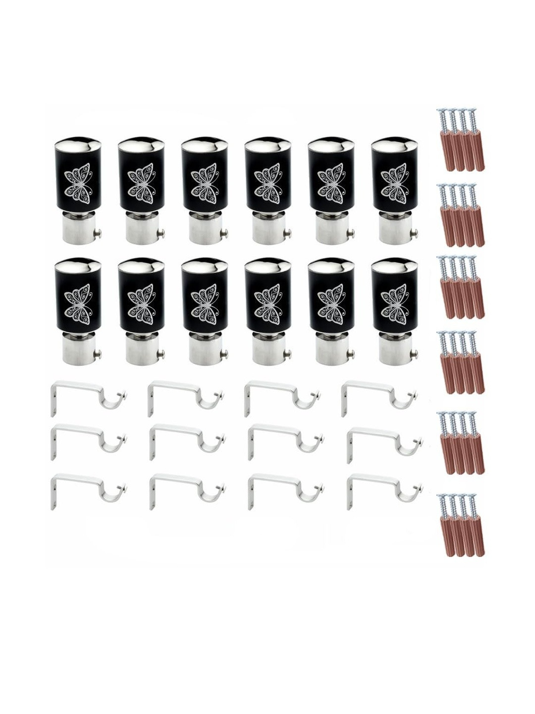 GLOXY Set Of 12 Black Glossy Stainless Steel Metal Curtain Brackets