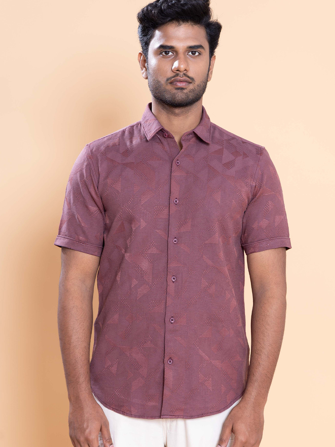 Native Bull Classic Fit Geometric Self Design Cotton Casual Shirt