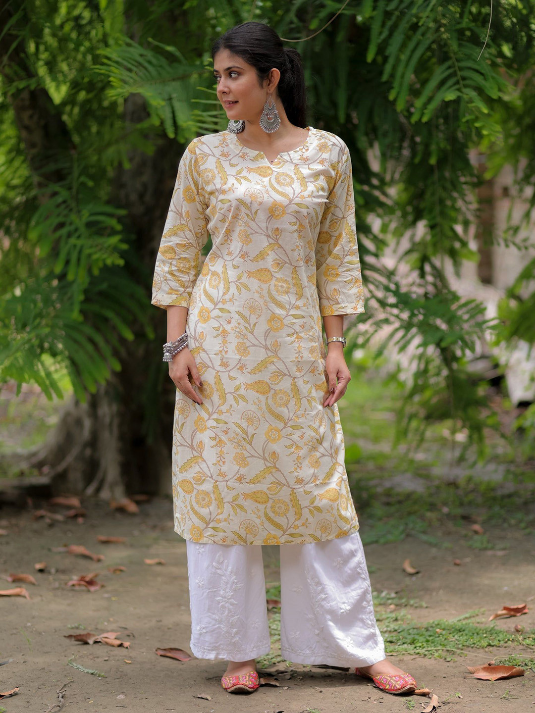 Banarasi Kargha Women Floral Printed Pure Cotton Kurta