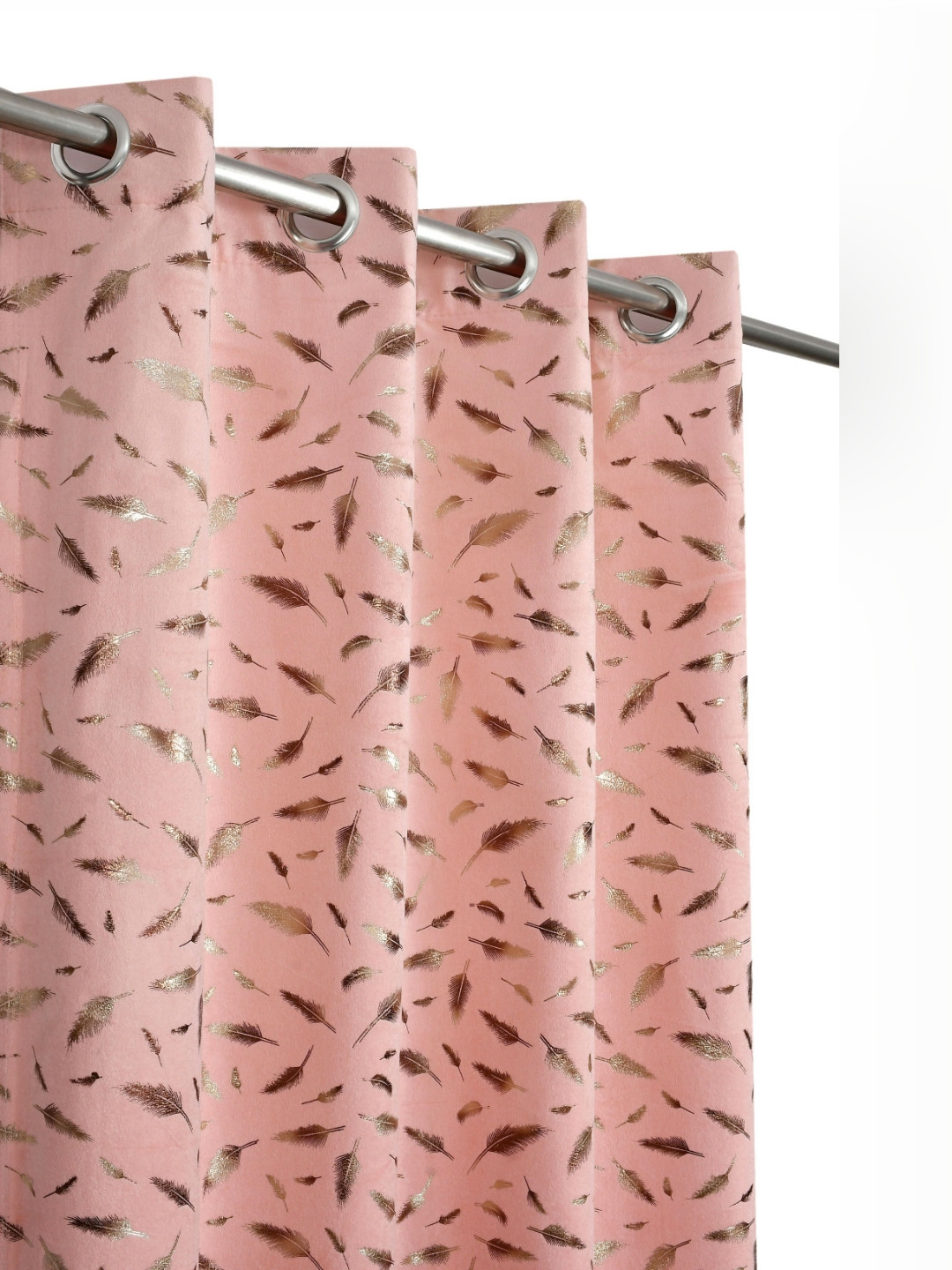 GEET CREATIONS Pink & Gold-Toned 2 Pieces Leaf Room Darkening Velvet Door Curtains