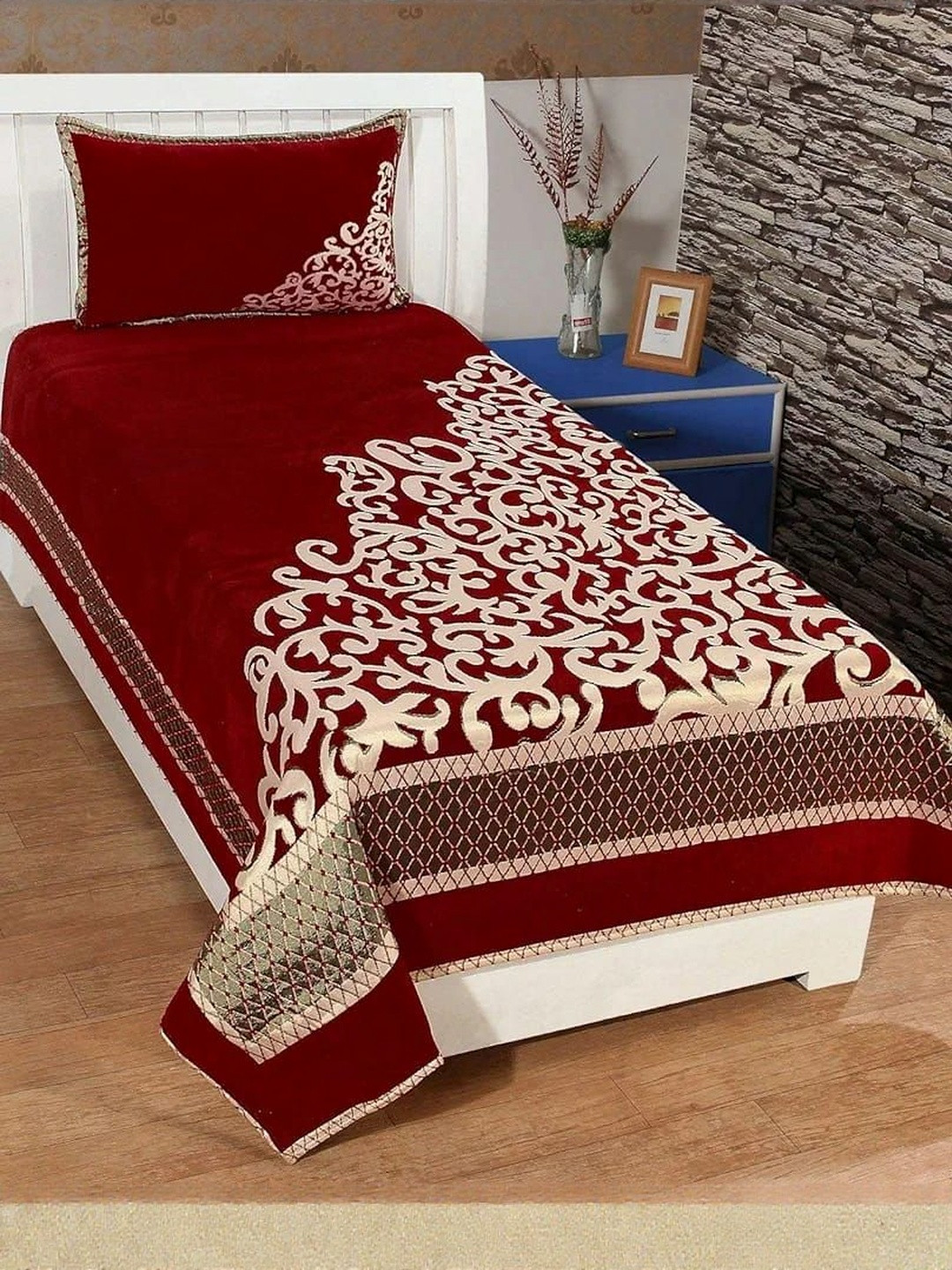 Fabture Brown & Beige Single Bedsheet with 1 Pillow Covers