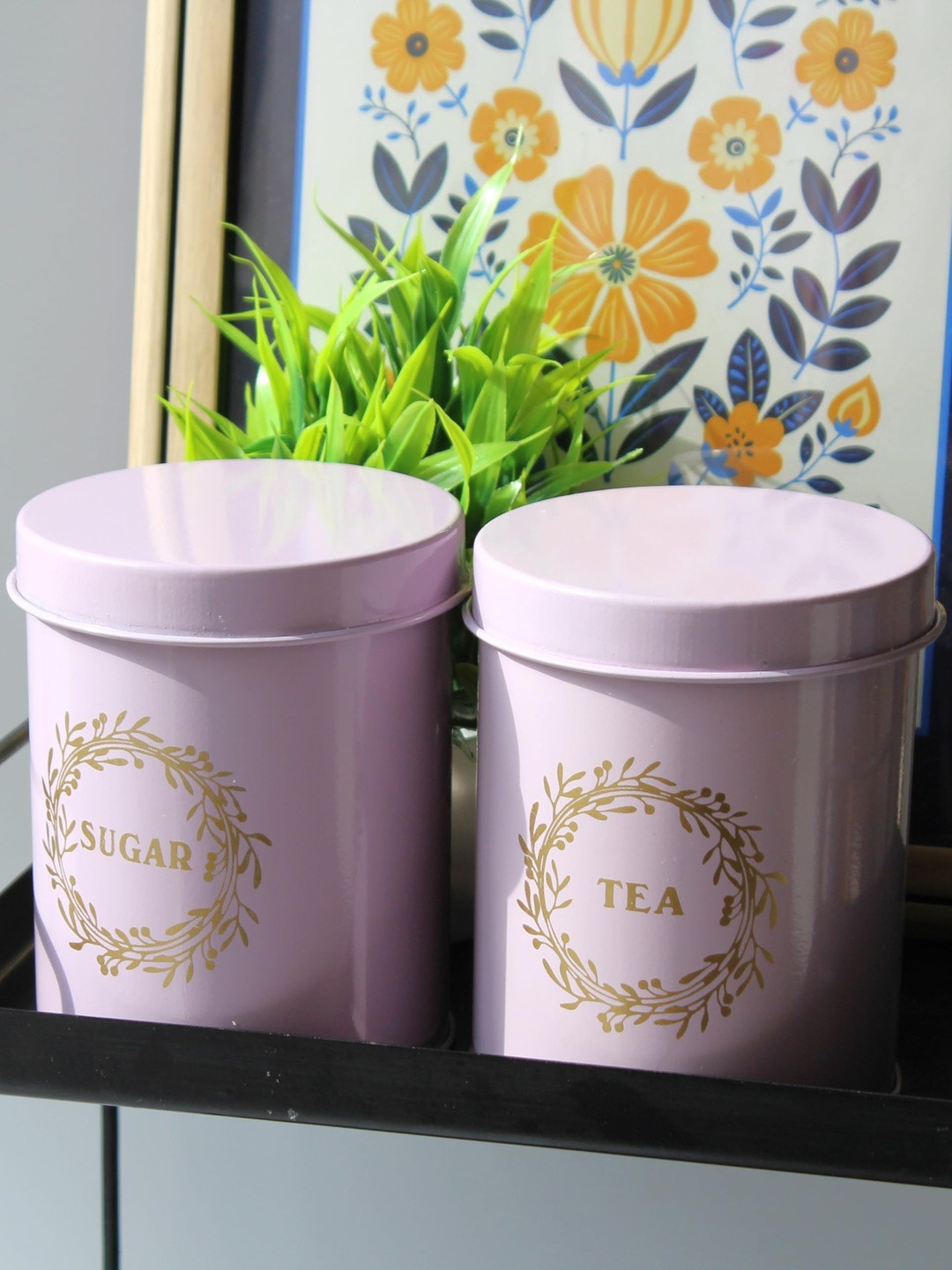 del hogar Set Of 2 Purple Metal Container