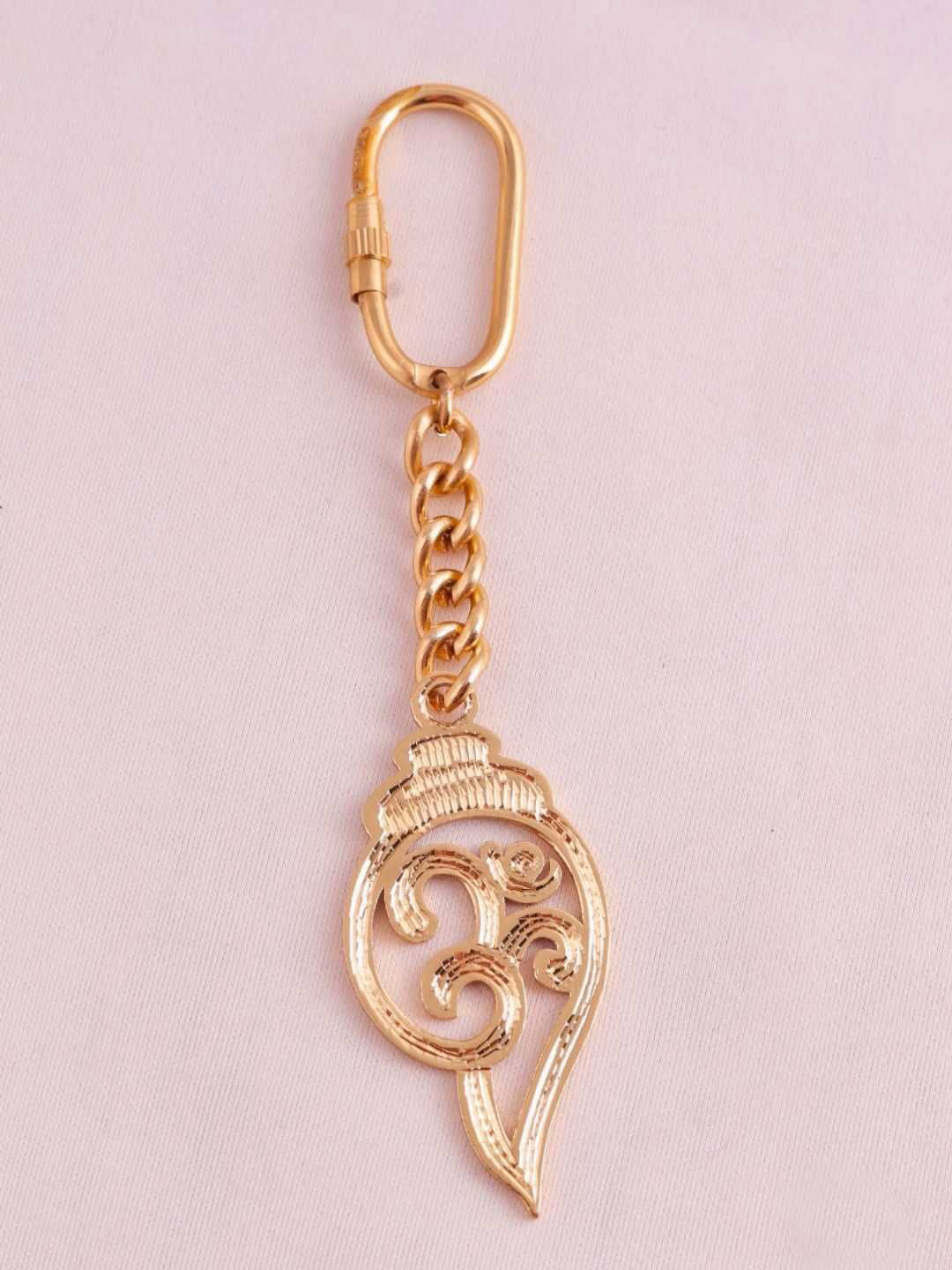 Elita Decorative Gold-Plated Hindu God Charm Keychain With Chain Link Shank Design