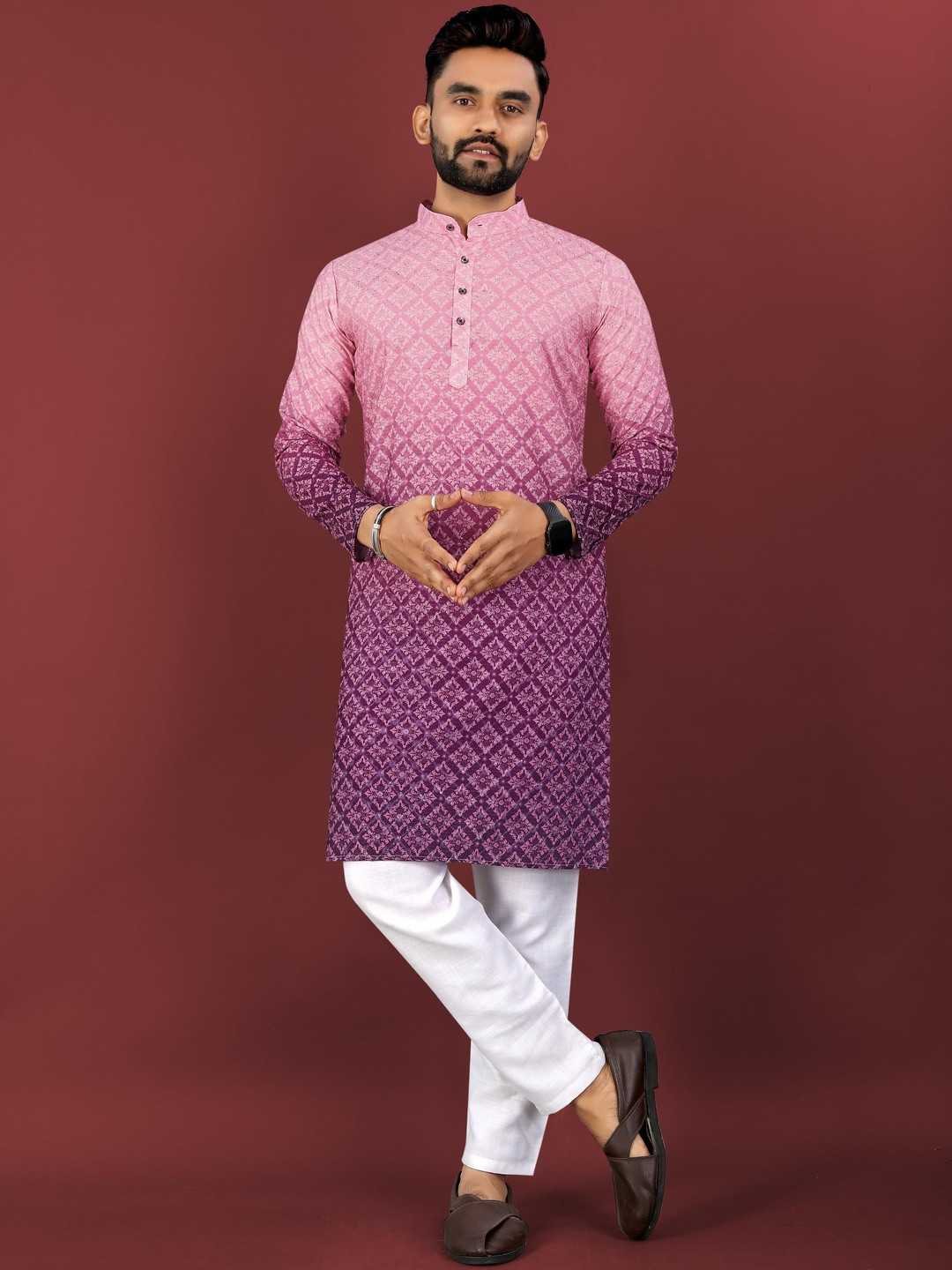 KRIJET Men Ombre Printed Regular Sequinned Kurta with Pyjamas