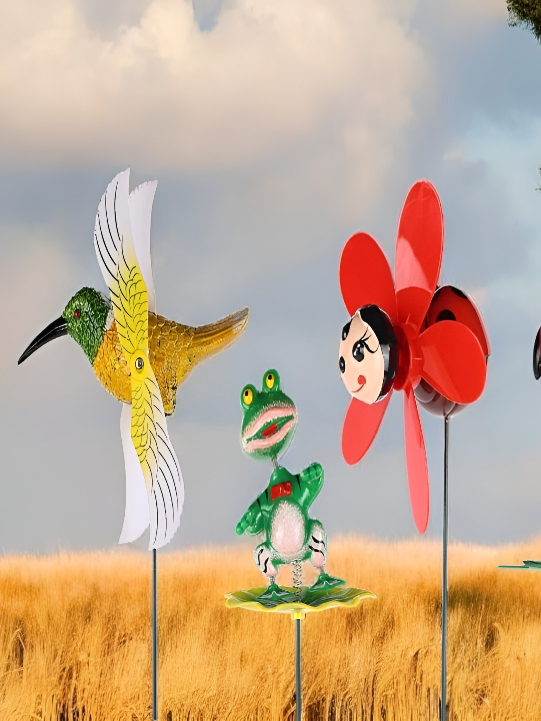 CHOCOZONE 4Pcs Red & Yellow Textured 3D Wind Spinners Garden Figurines & Toys