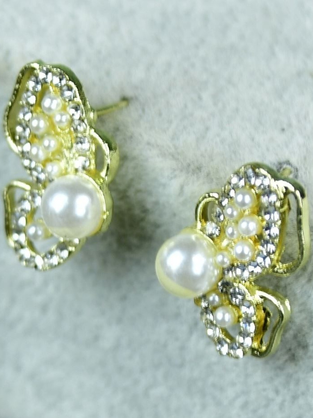 SOWPEACE Stainless Steel Gold-Plated Pearls Studded Contemporary Drop Earrings