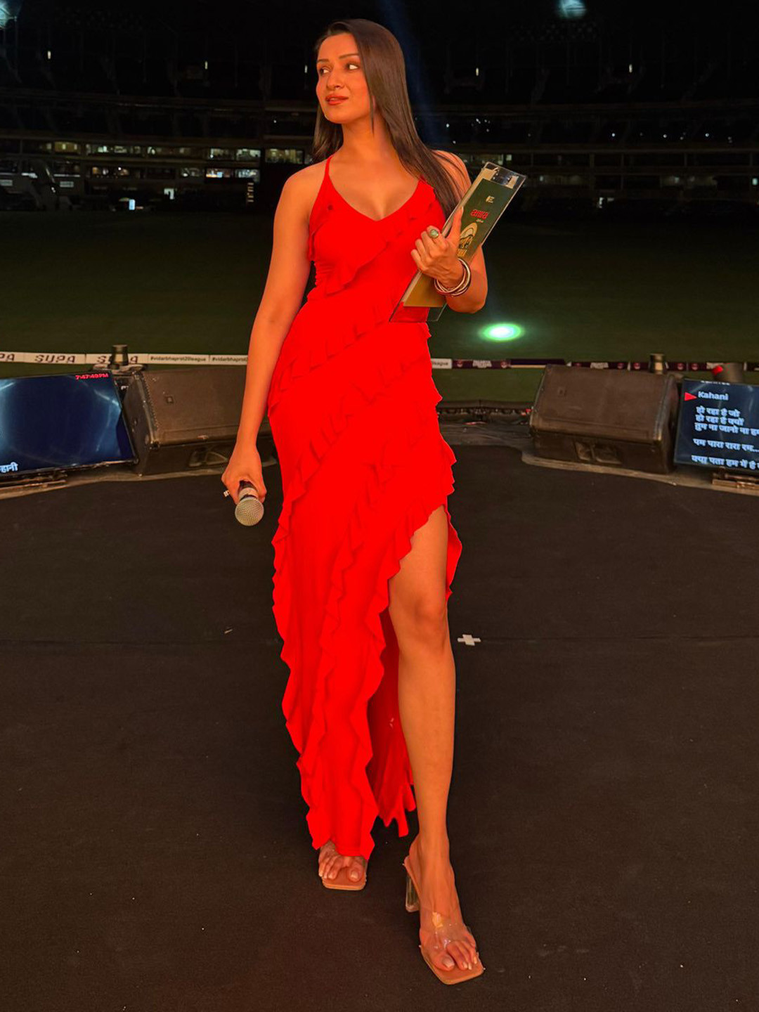 Miss Mosa By Akanksha  Red Celosia Ruffled Maxi Dress