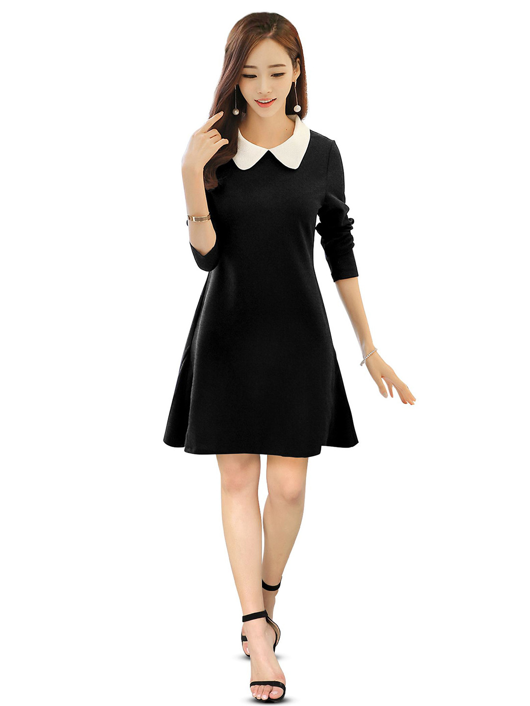 STYLENZA Women solid Peter Pan Collar Above Knee A-Line Dress