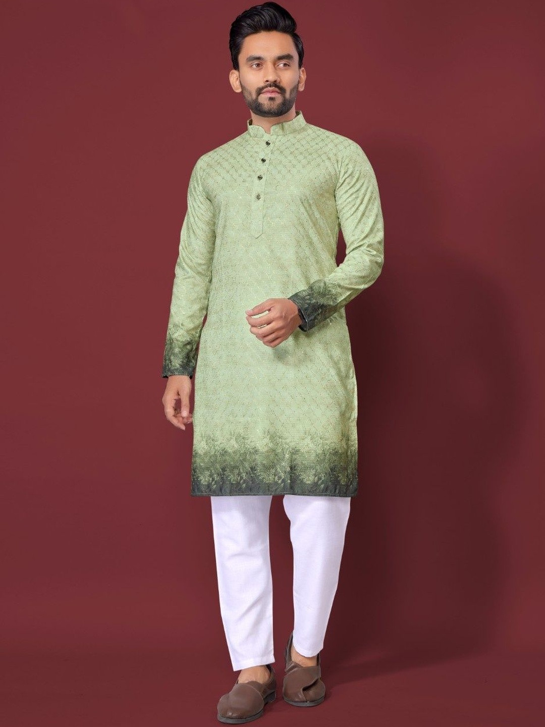 KRIJET Men Ombre Printed Regular Sequinned Kurta with Pyjamas