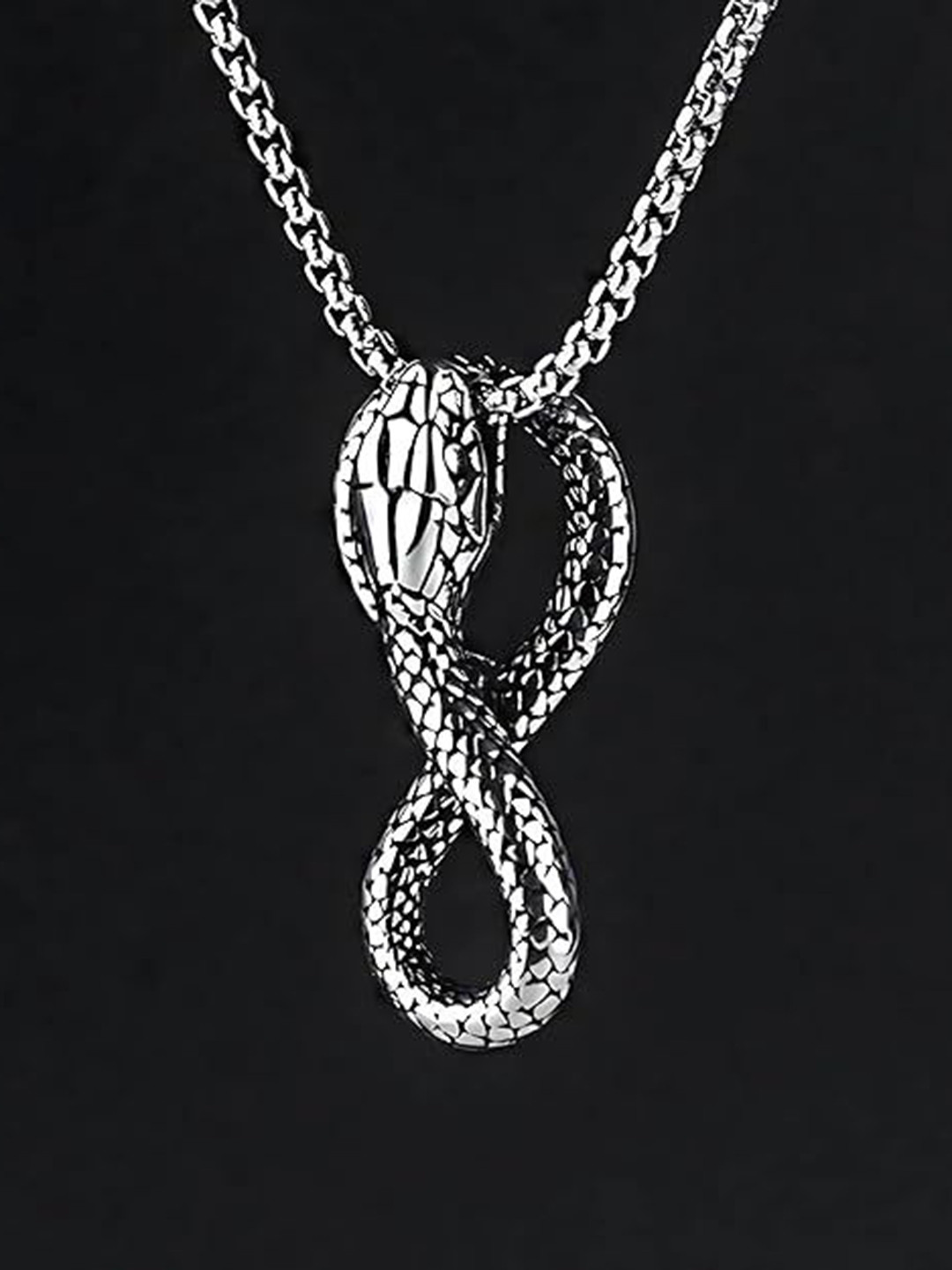 THE MEN GIFT Men Silver-Plated Snake Shaped Pendant With Chain