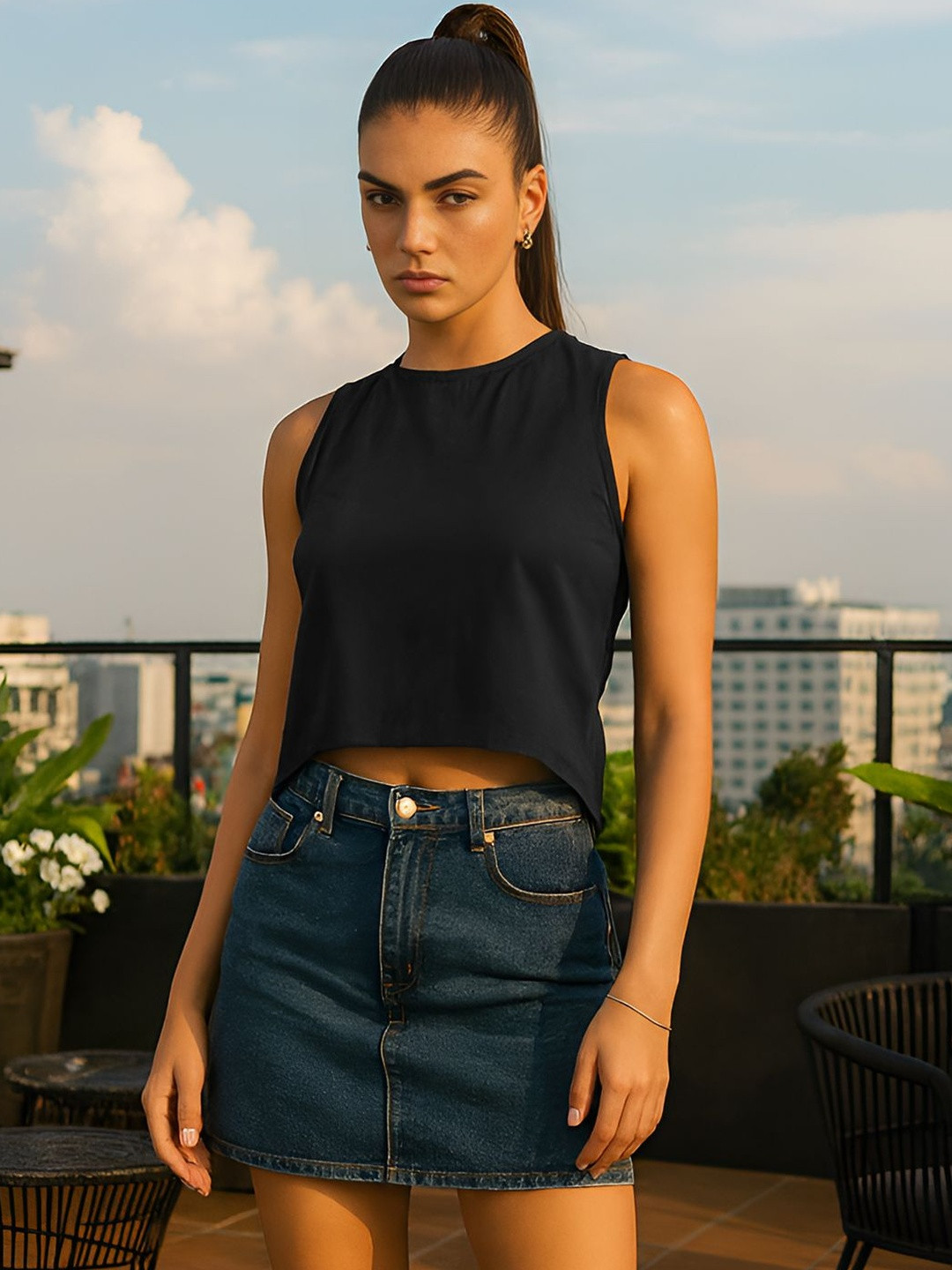 don't be basic Women Solid Cotton Tank Crop Top