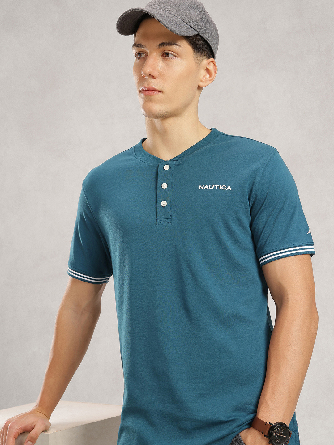 Nautica Pure Cotton Henley Neck T-shirt