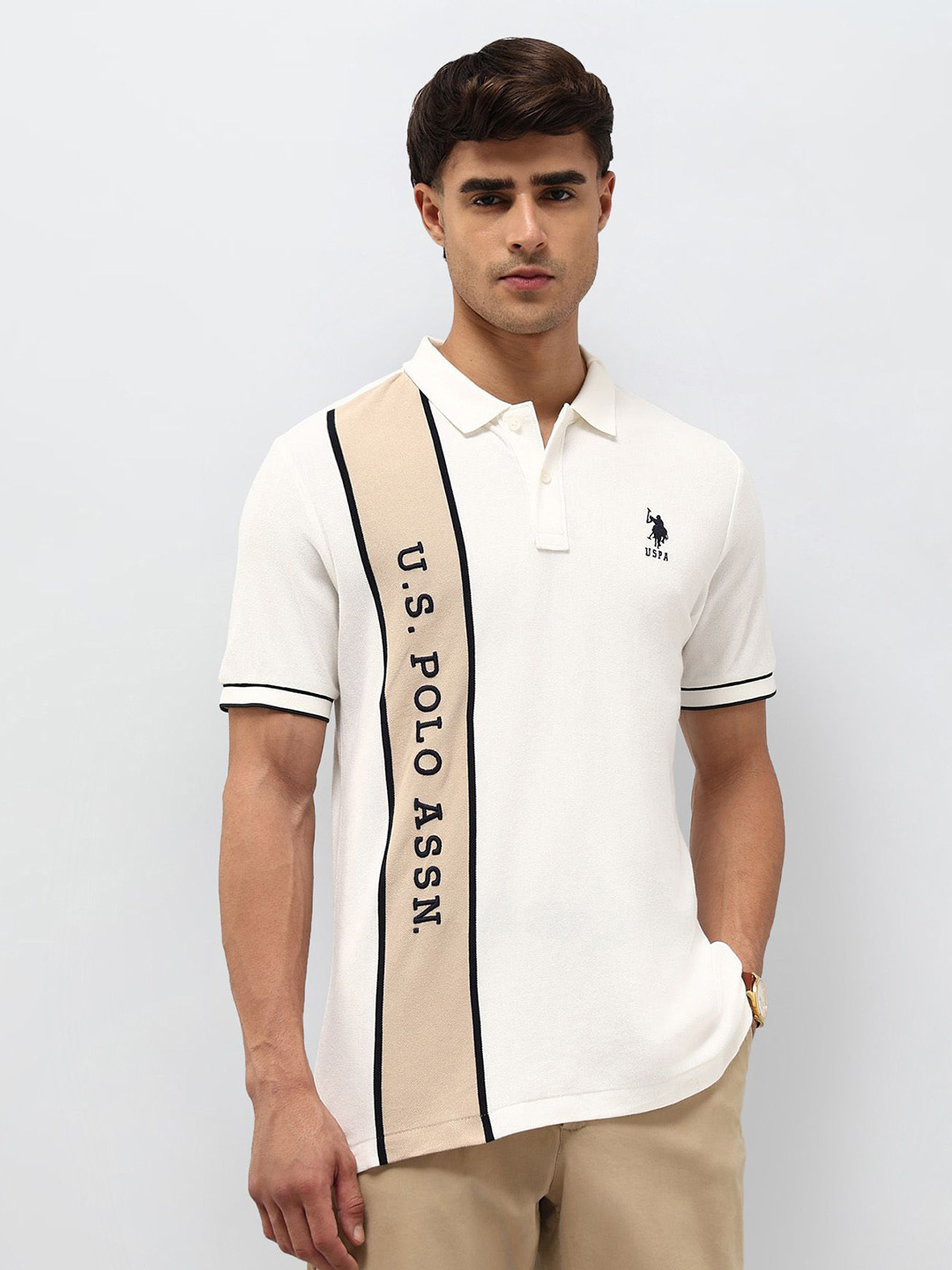 U.S. Polo Assn. Association Typography Printed Polo Collar Pure Cotton T-shirt