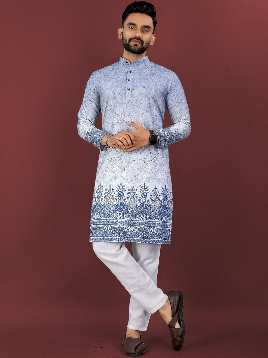 KRIJET Men Floral Printed Regular Sequinned Kurta with Pyjamas