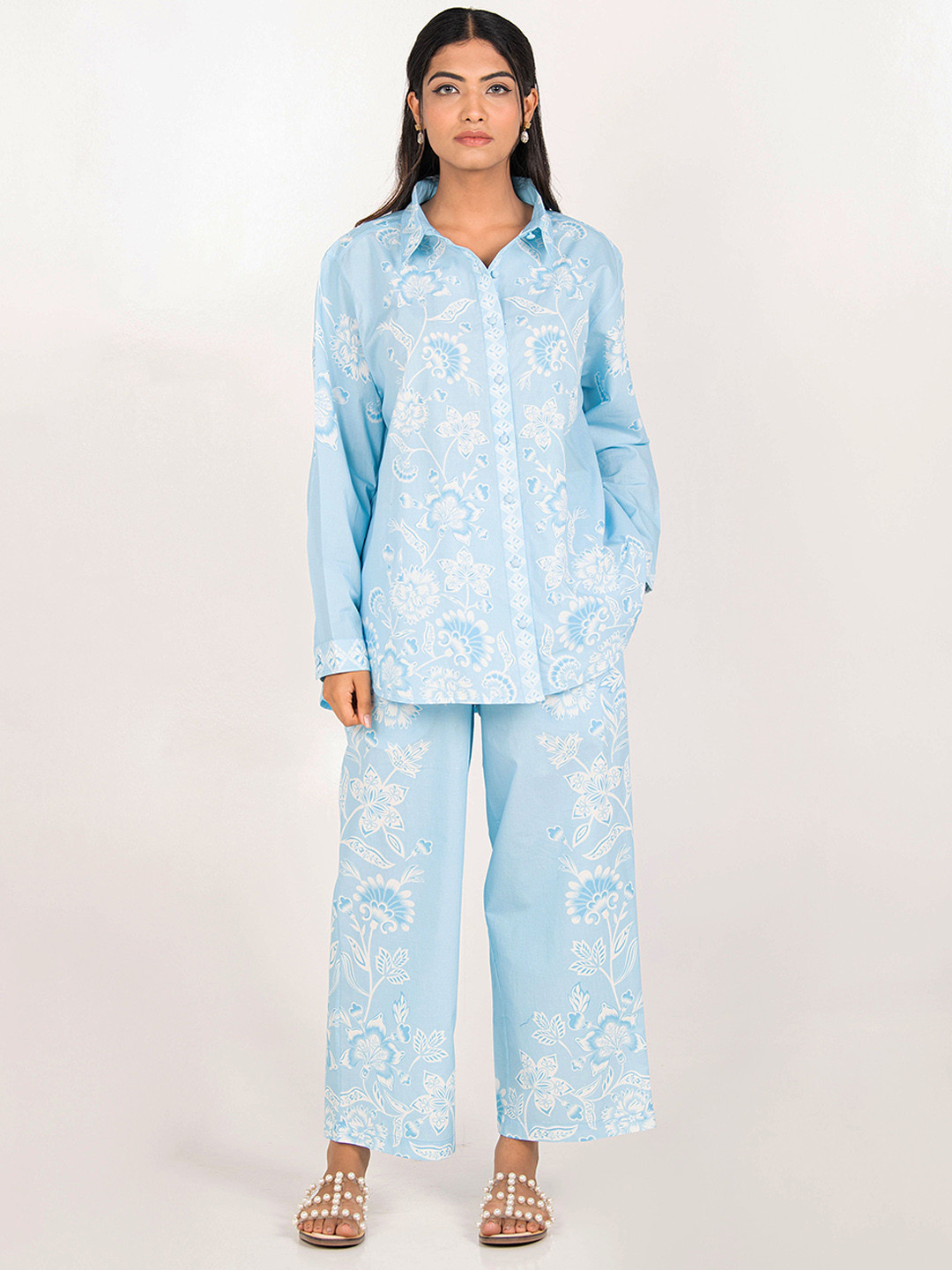 NAAV Santorini Pure Cotton Popline Digital Print Shirt Collar Shirt & Trouser