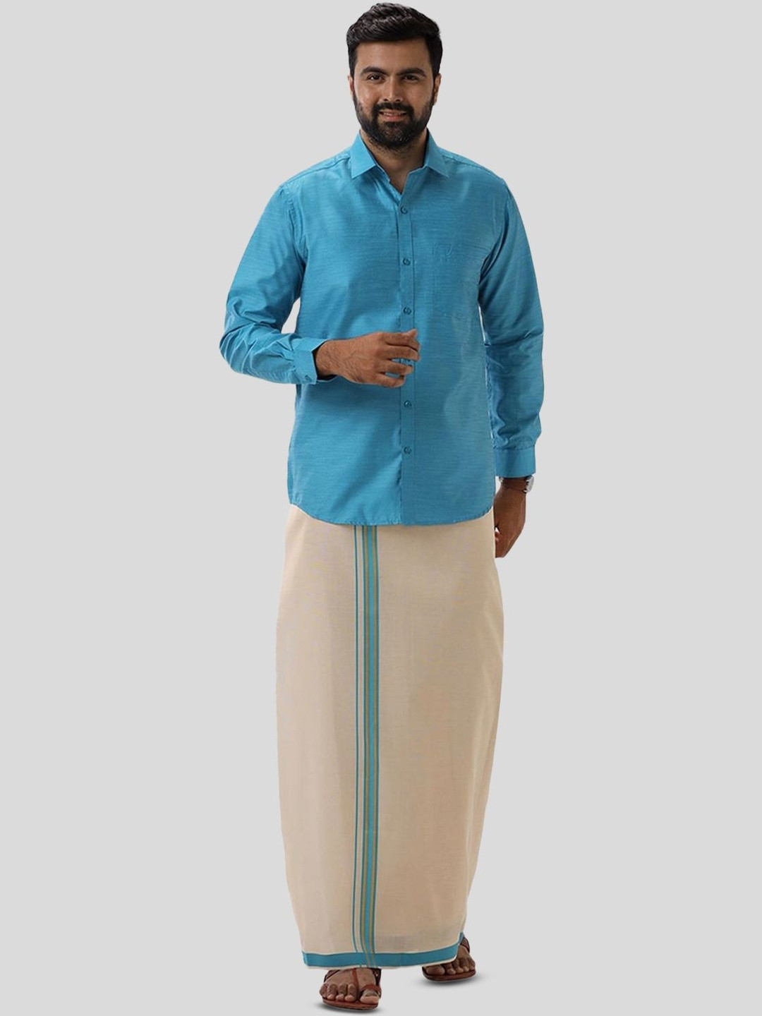 UATHAYAM Men Matching Full Sleeve Shirt with Dhoti Set