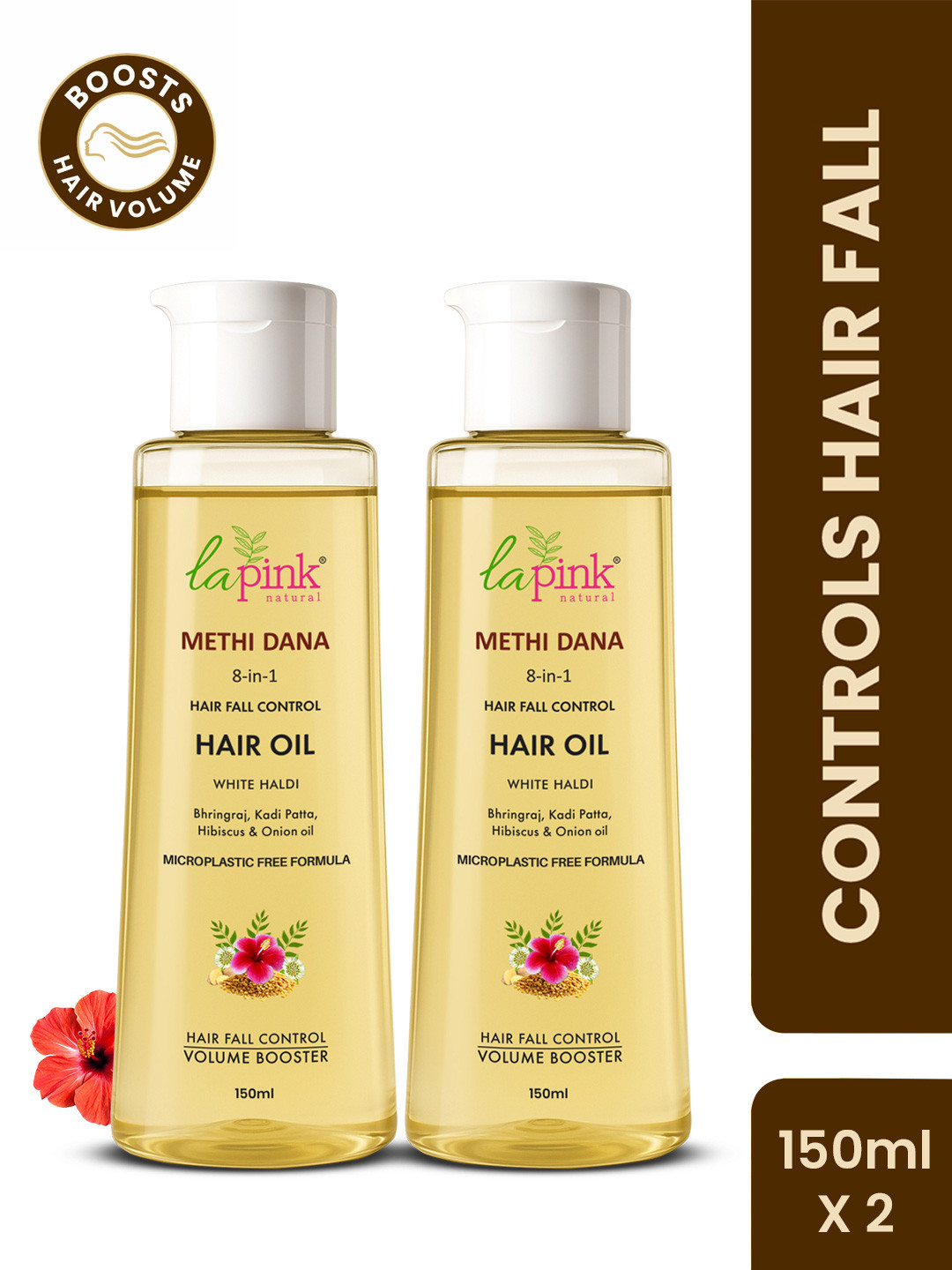 La Pink Set Of 2 8-in-1 Methi Dana Hair Oil With Bhringraj & Onion - 150 ml Each
