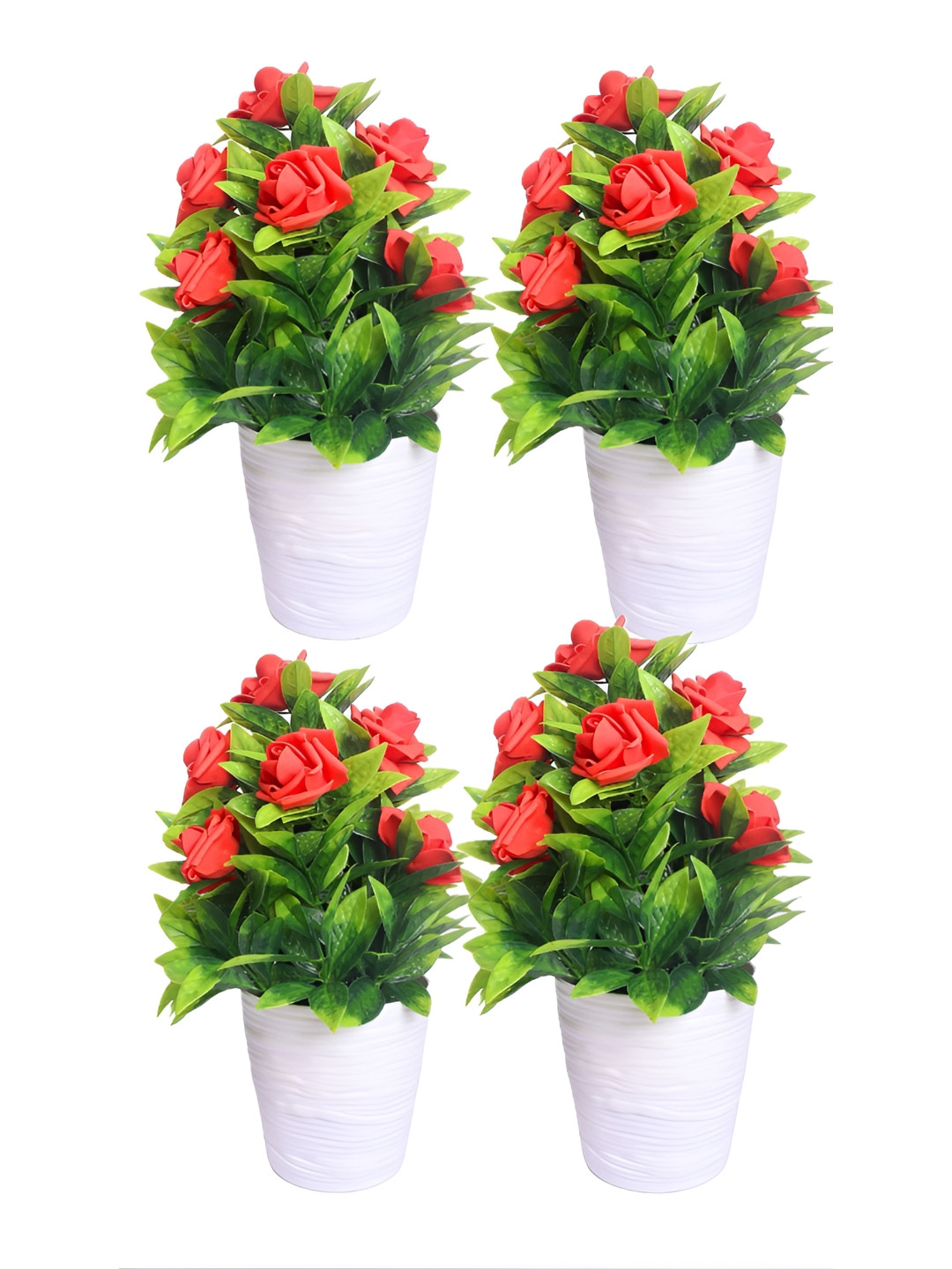 PROKART Red & Green 2 Pcs Rose Artificial Flowers With Pot