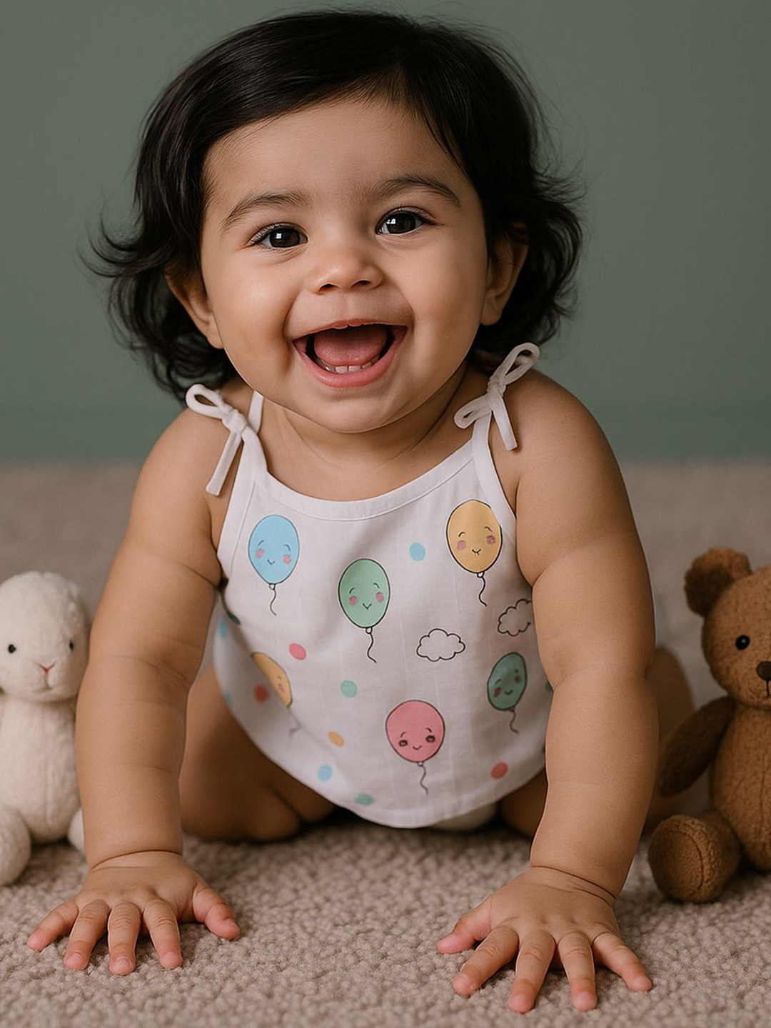 Nuego Infants Balloon Print Pure Organic Cotton Muslin Button Jabla