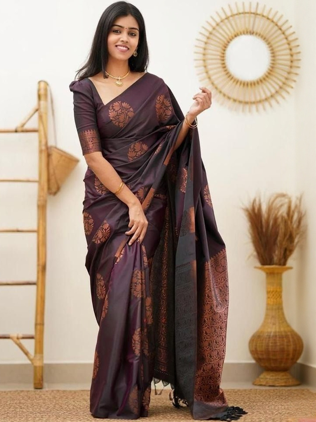 YAMUNE Zari Art Silk Half and Half Banarasi Saree