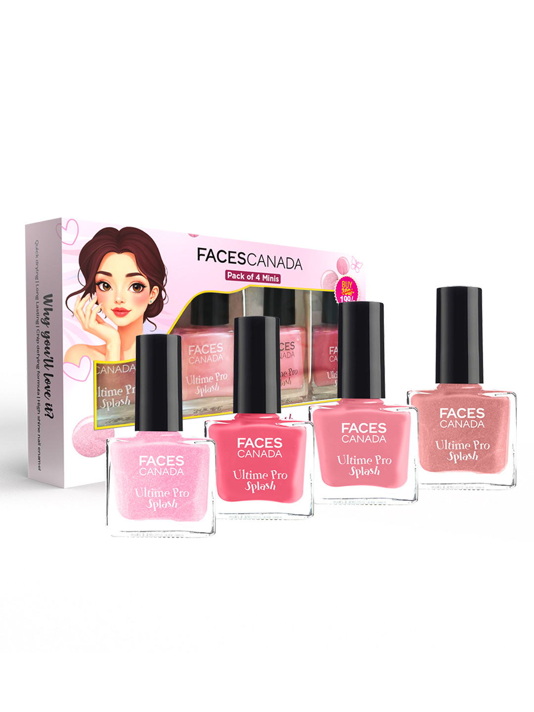 FACES CANADA Set Of 4 Ultime Pro Splash Mini Glossy Finish Nail Polish-5ml Each-Color Up