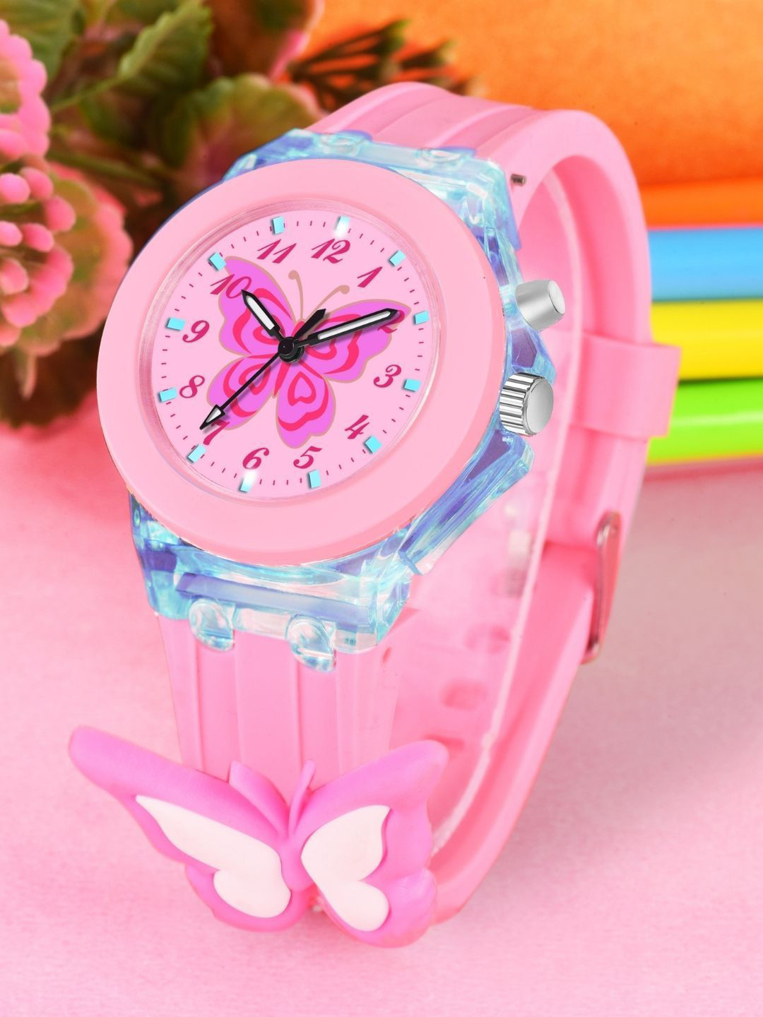 PAPIO Kids Printed Dial & Straps Analogue Watch KD-045 DARK PINK BUTTERFLY