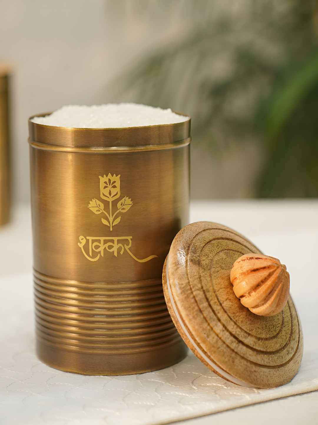 JAYPORE Gold Toned Canister Round Container