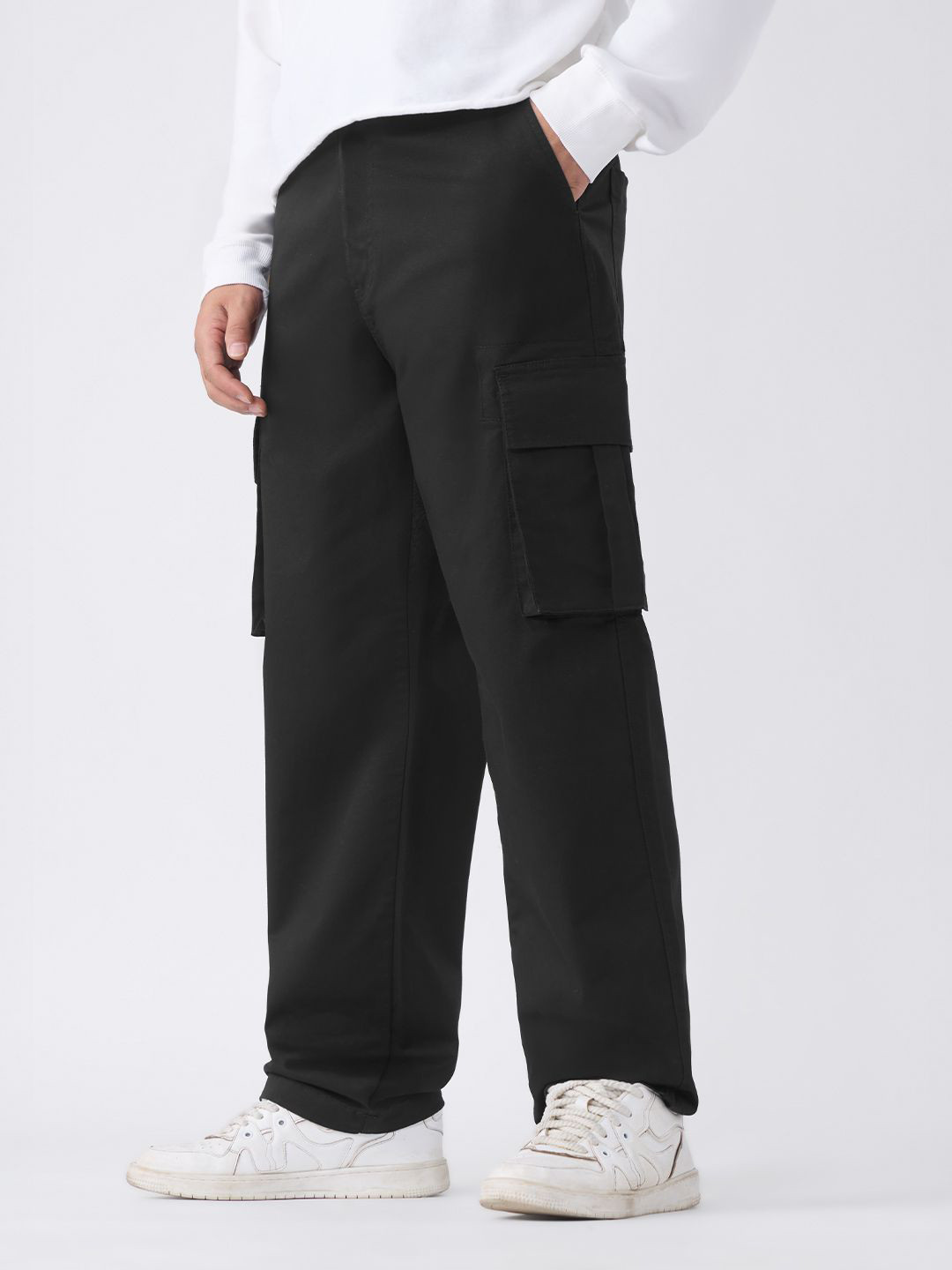 The Souled Store Noir Men Cotton Cargo Pants