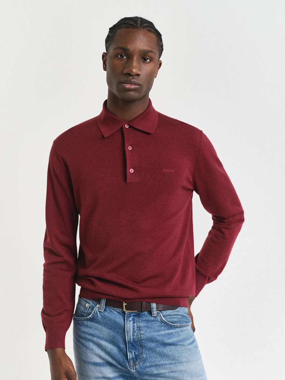 GANT Men Solid Shirt Collar Wool Sweater