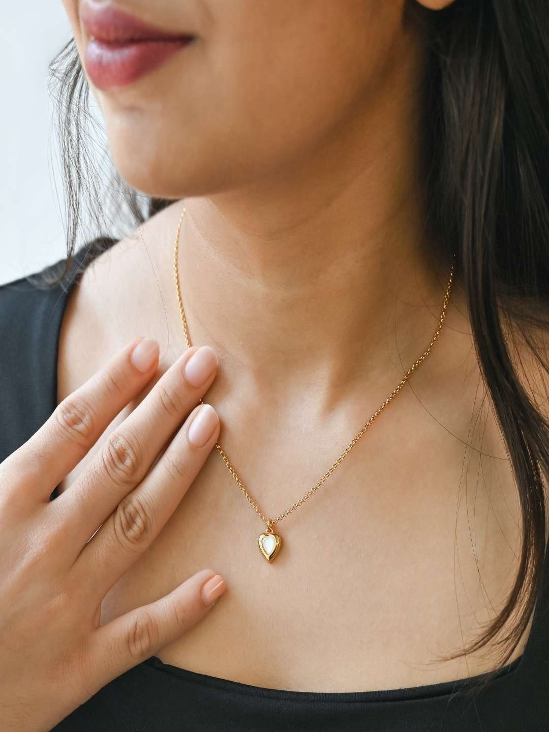 THE OPAL JEWELS 18K Gold-Plated Heart Shaped Pendant With Chain