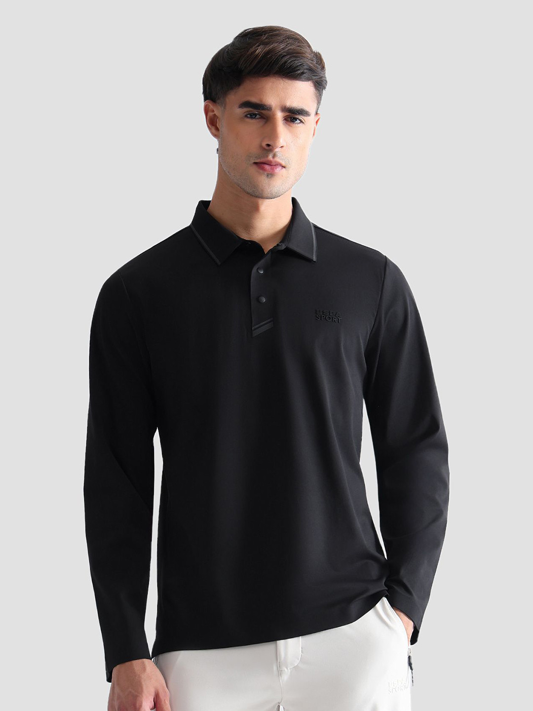 USPA Active Sport Men Solid Polo Collar T-shirt