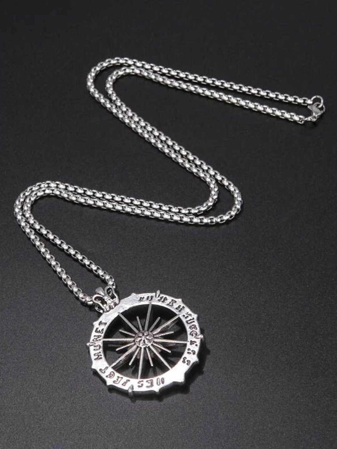 THE MEN GIFT Men Silver-Plated Circular Pendant With Chain