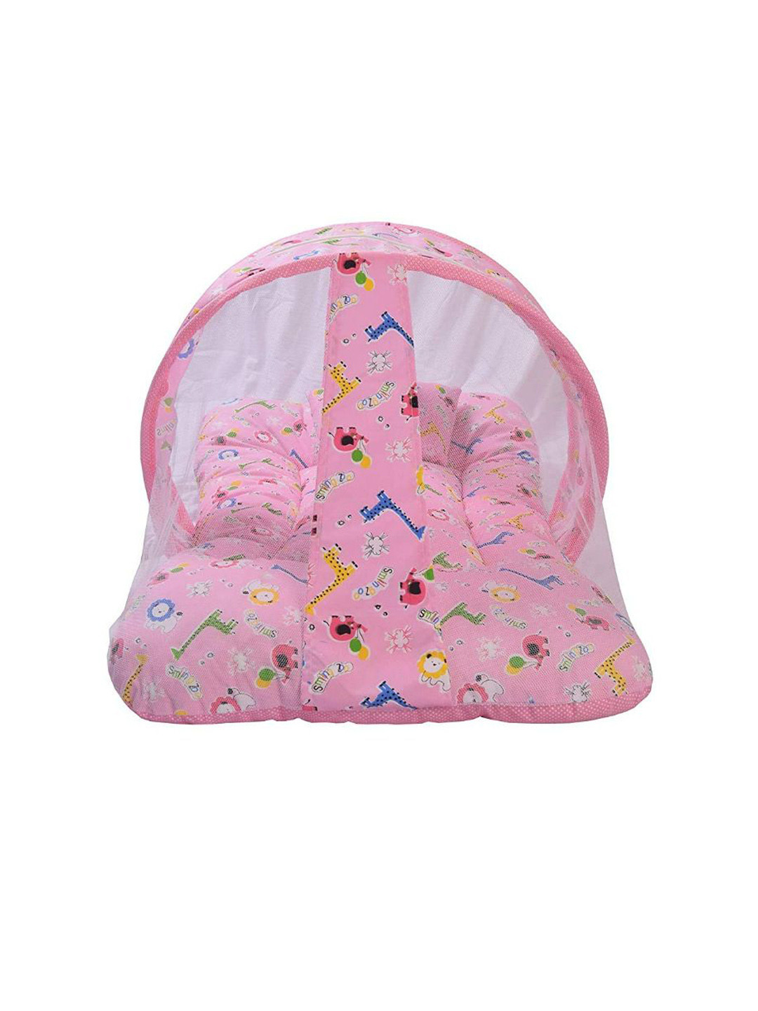 ADORE STUFF Infants Pink Giraffe Printed Pure Cotton Foldable Flat Baby Bed Set