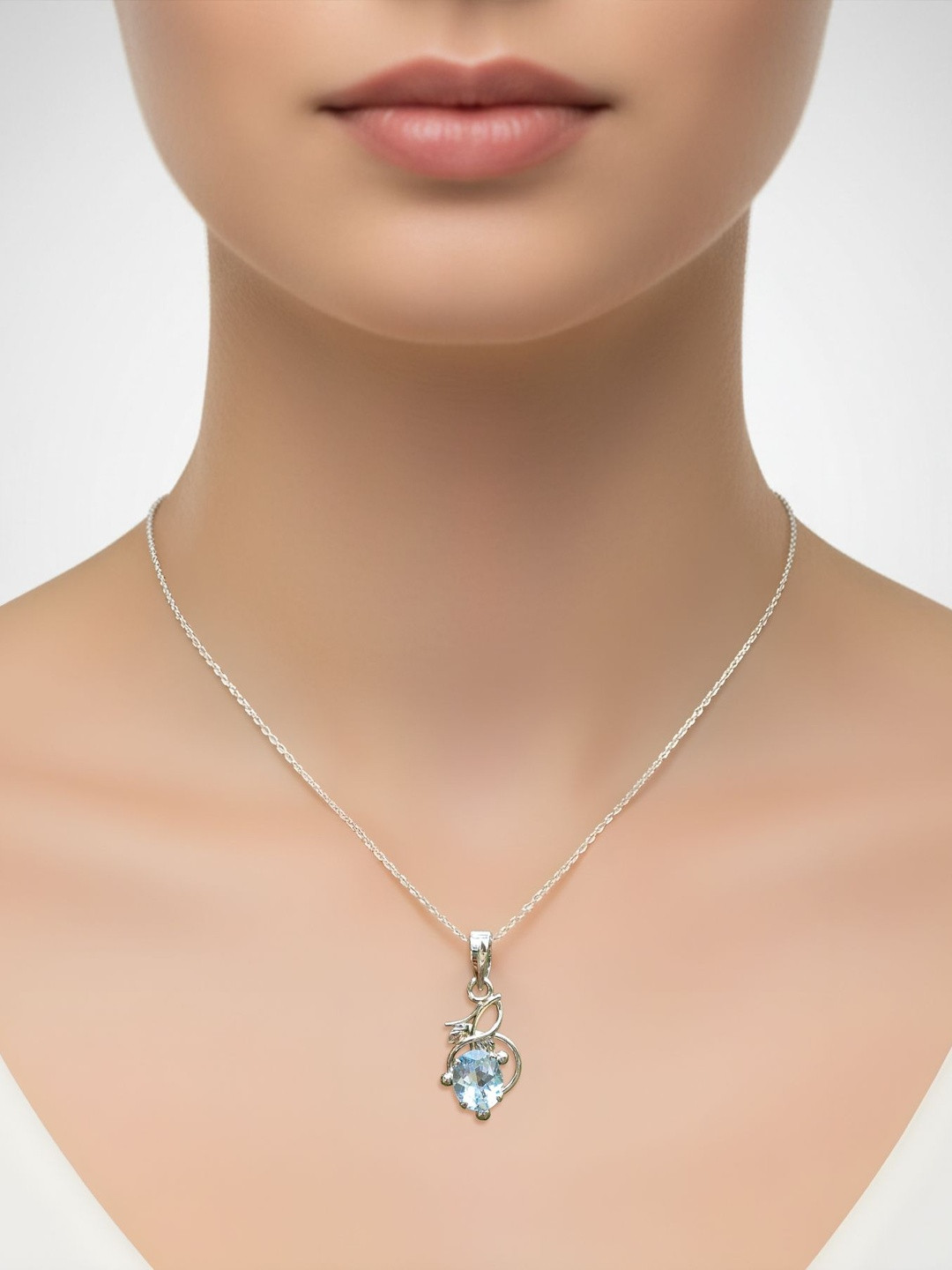 FUSIONARI Women Sterling Silver Blue Topaz Pendant With Chain