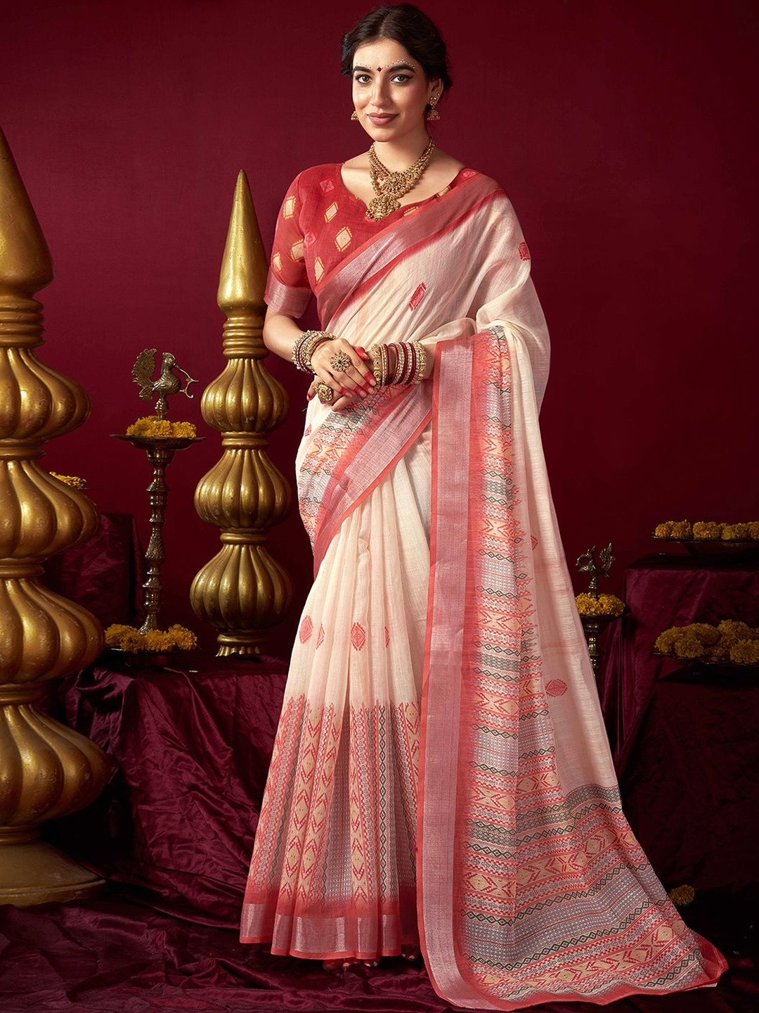 KALINI Ethnic Motifs Printed Saree With Boluse