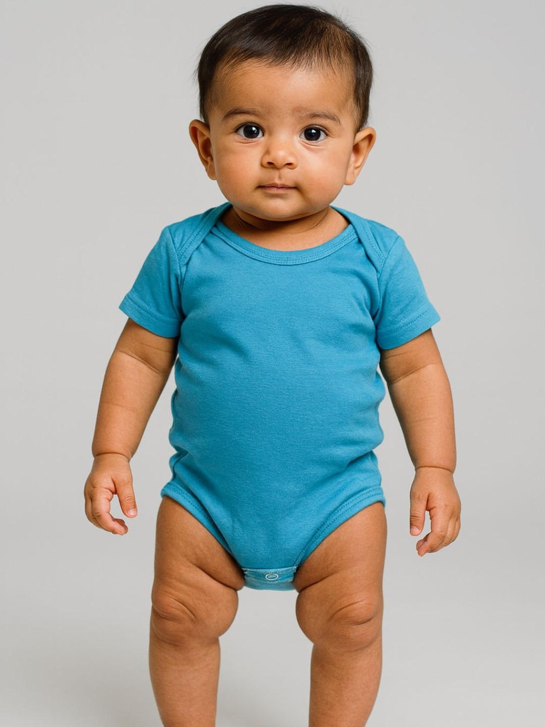 YK Girls Blue Round Neck Cotton Romper
